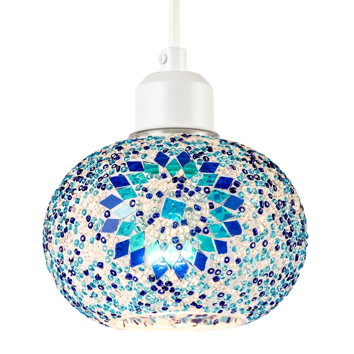 Light and Dark Blue Mosaic Glass Artisanal Pendant Ceiling Light Shade Image 2
