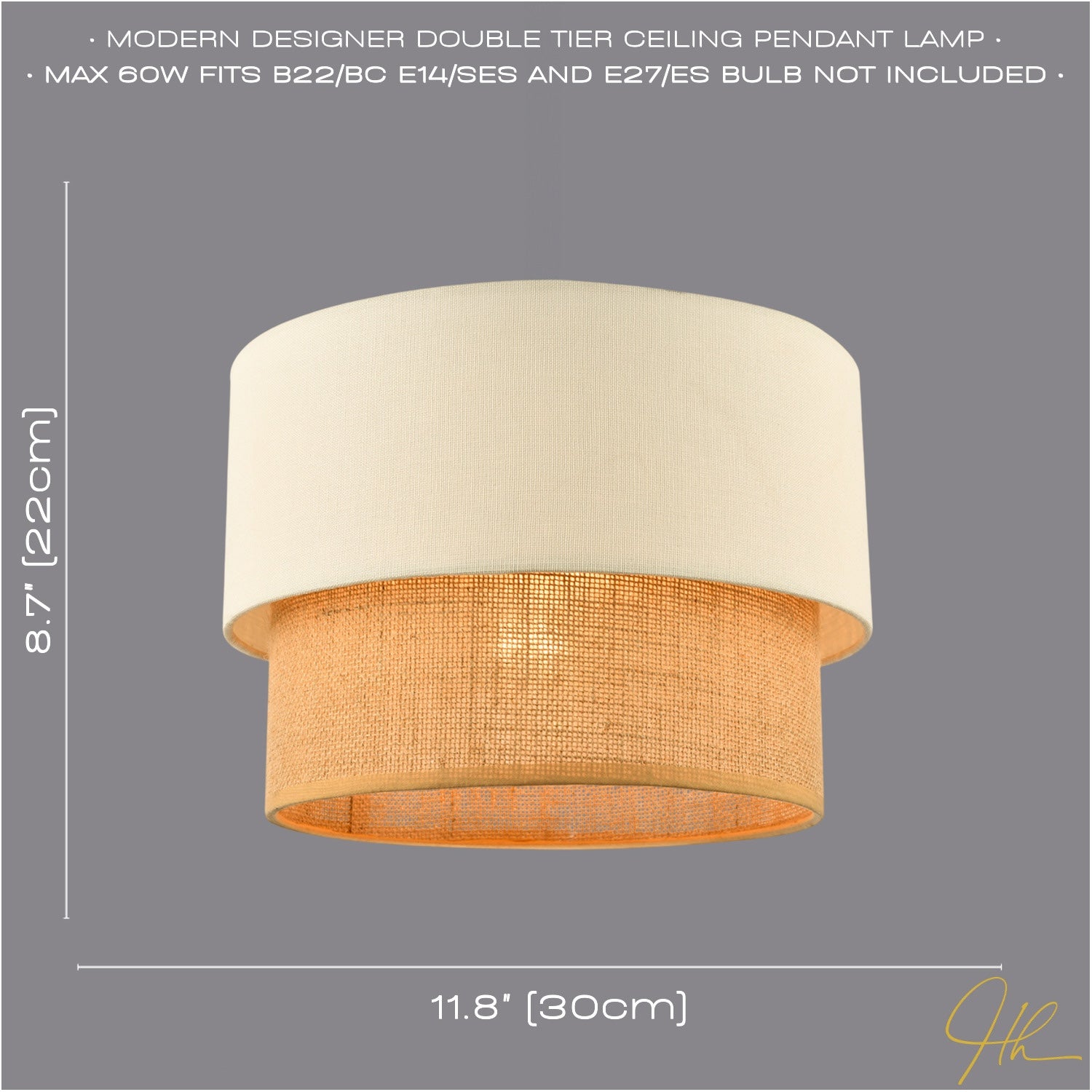 Modern Designer Two Tier Cream Linen and Natural Rattan Pendant Shade Image 6