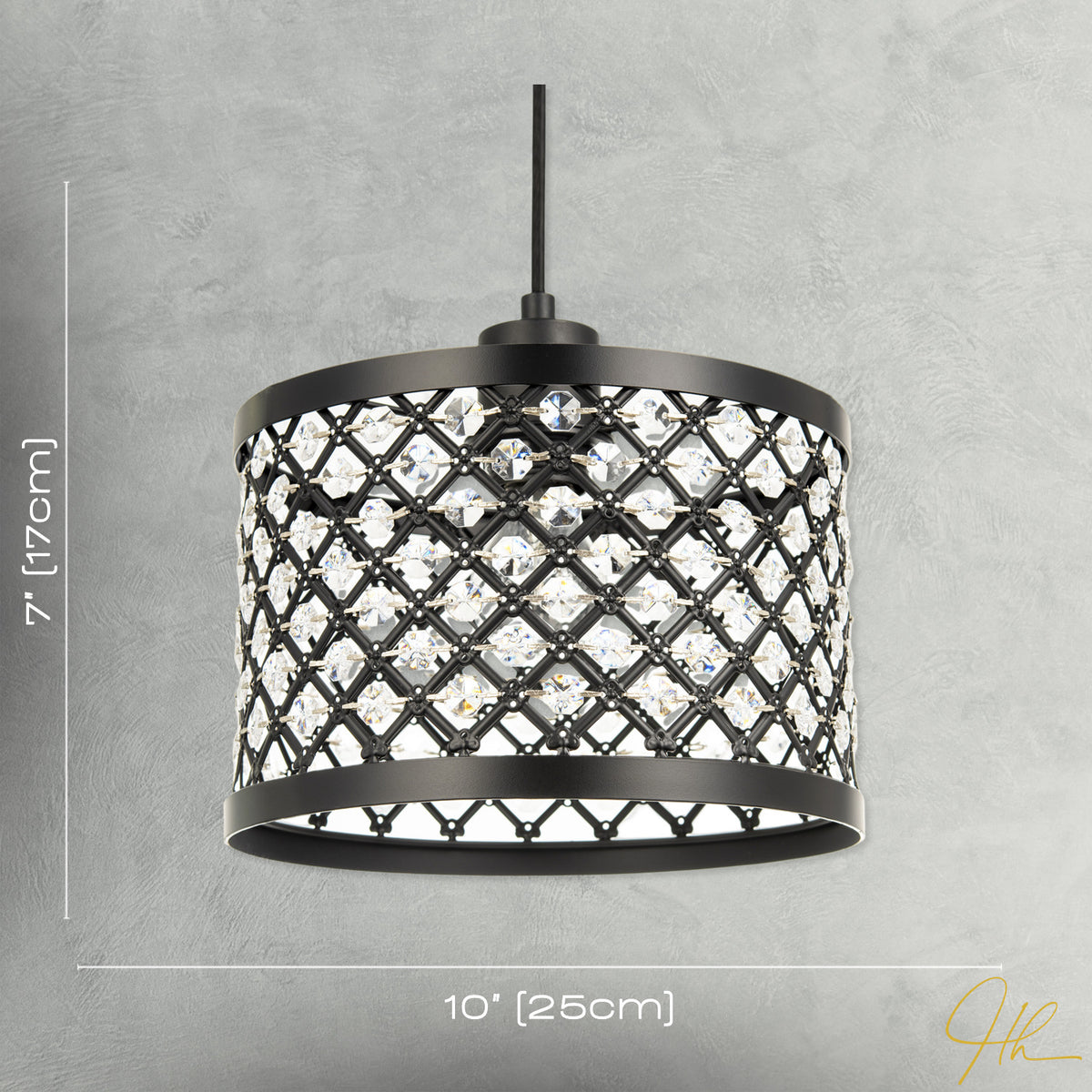 Modern Ornate Black Metal Pendant Shade with Clear Acrylic Beads Image 7