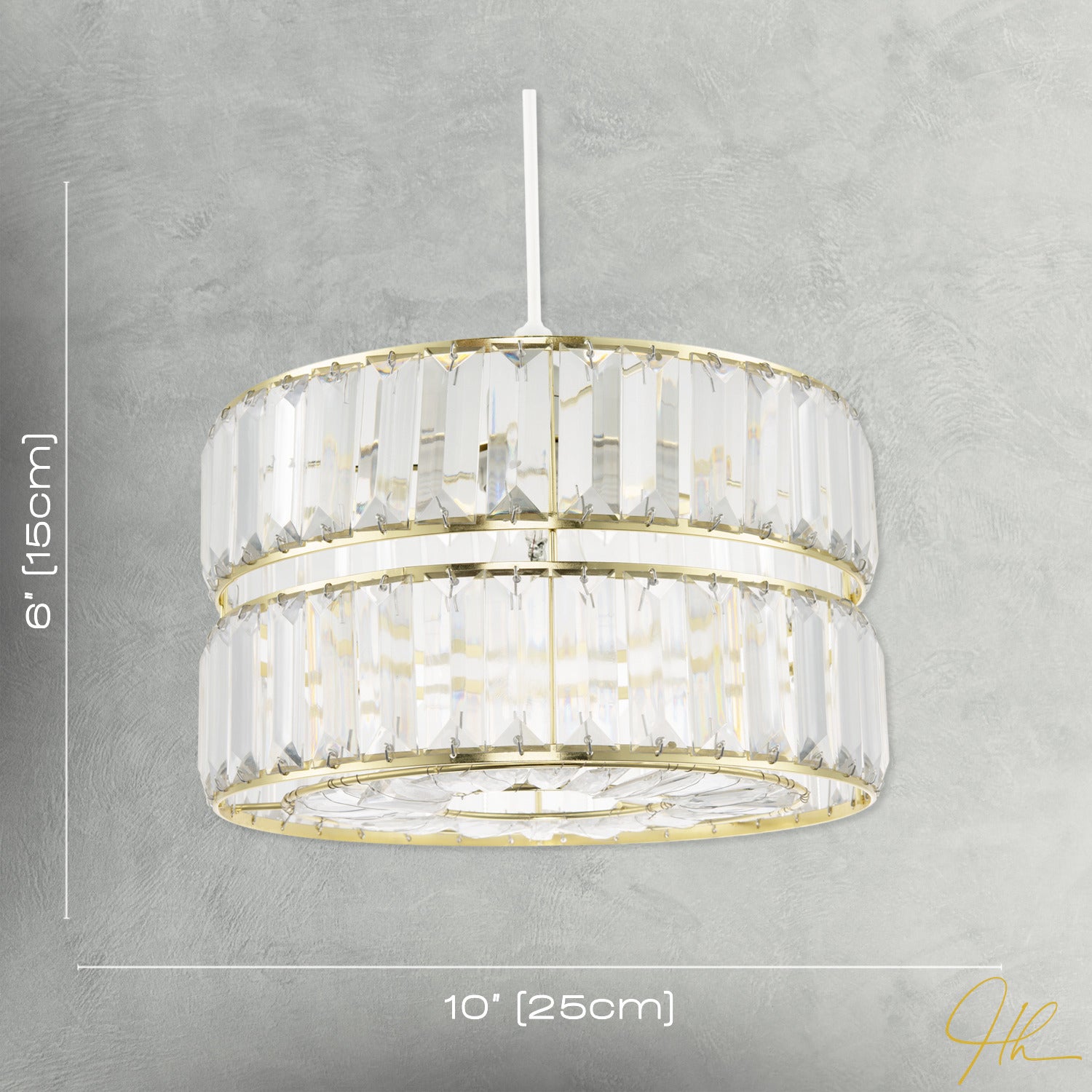 Chic Double Tier Gold Pendant Light Shade with Rows of Acrylic Prisms Image 7