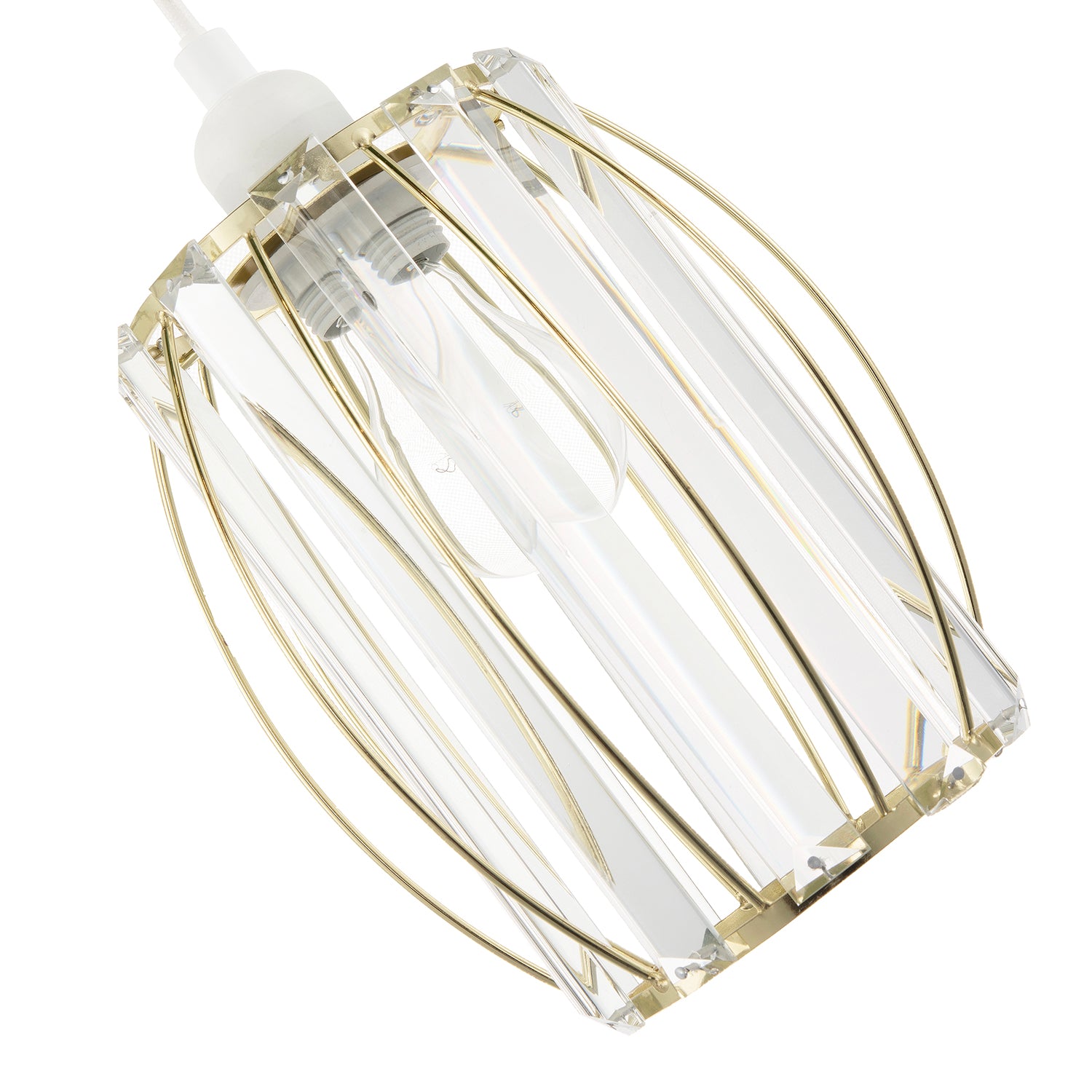Modern Polished Gold Pendant Lighting Shade with Clear Glass Prisms Image 3