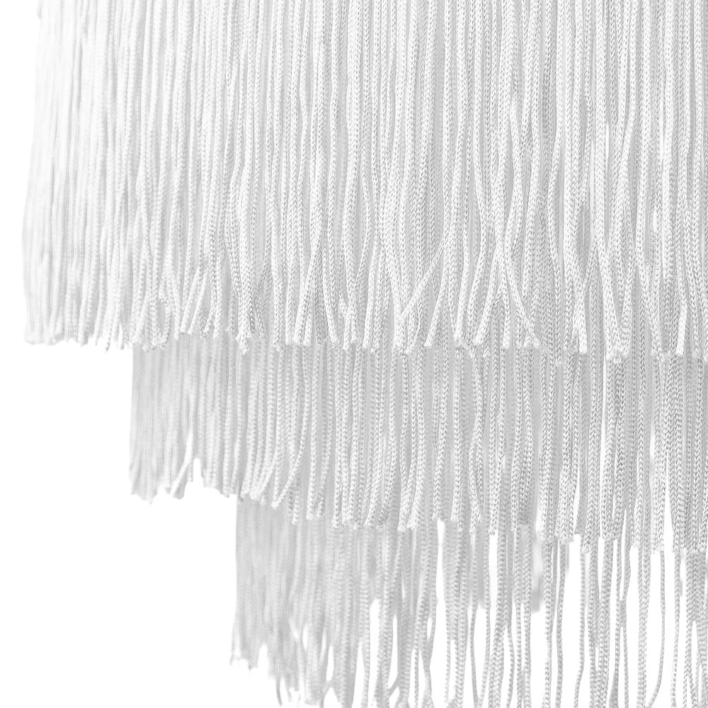 Traditional 3-Tier White Fabric Tassels Pendant Light Shade with Decorative Trim Image 2