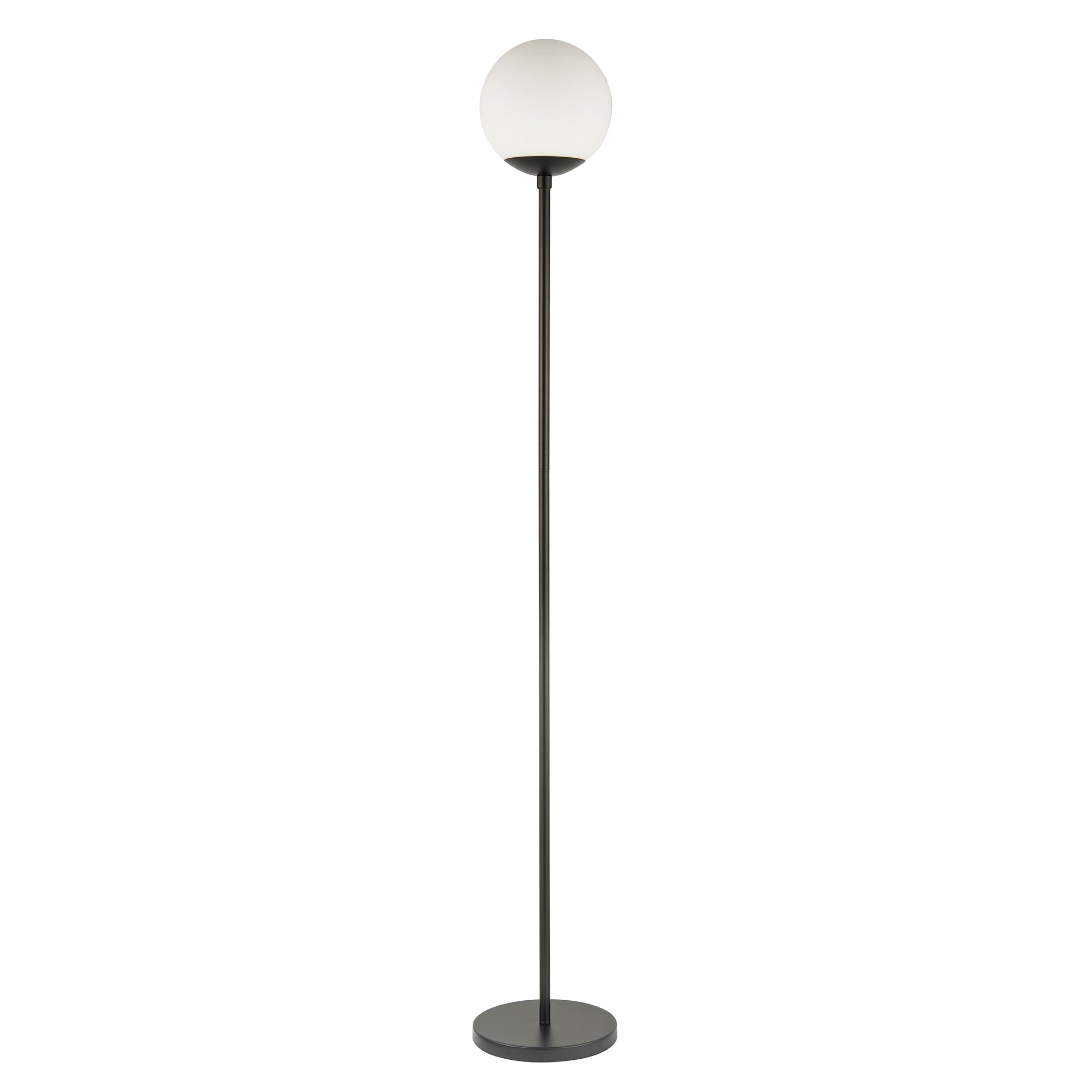 Modern Matte Black Floor Lamp with Opal White Globe Glass Shade and Foot Switch Image 2