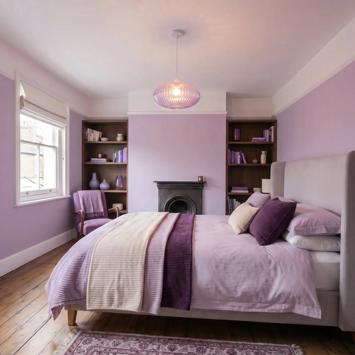 Modern Designer Soft Lilac Line Ribbed Glass Oval Pendant Lamp Shade Image 6