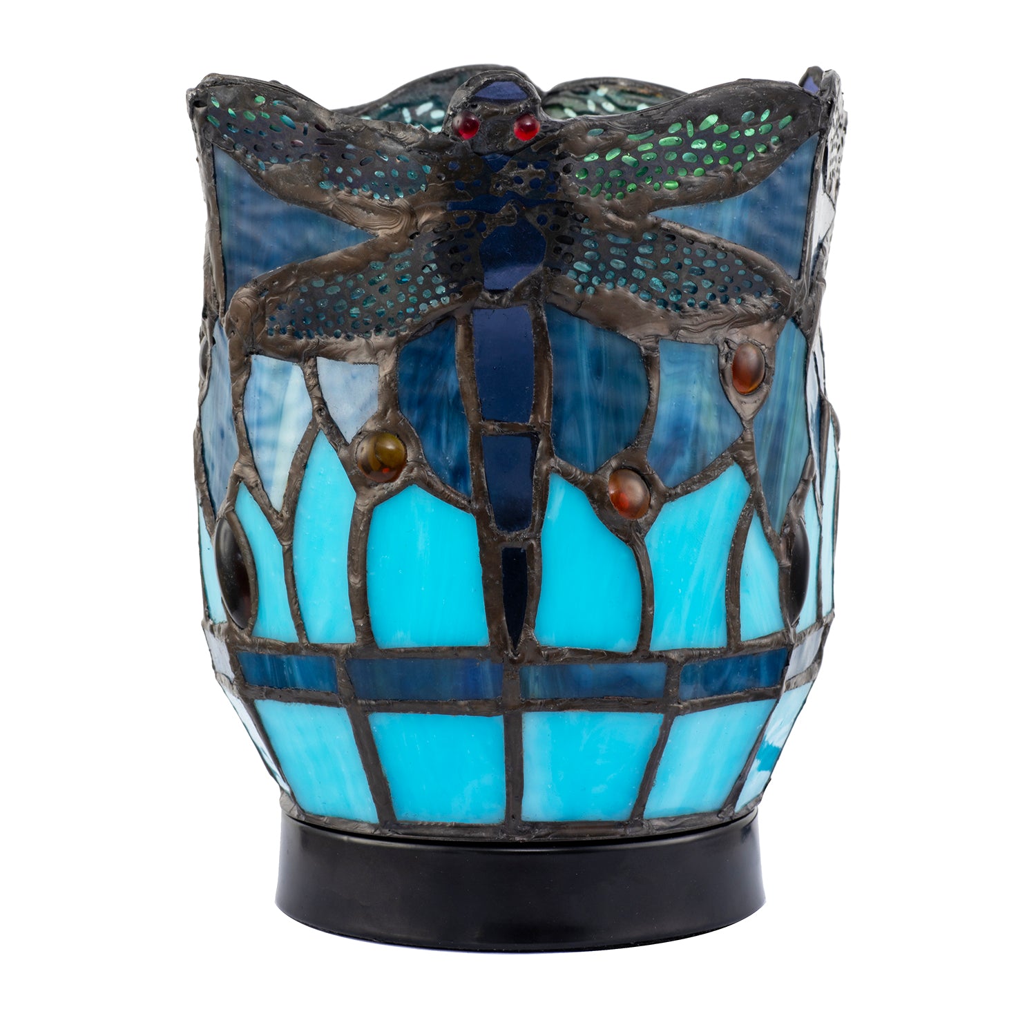 Classic Dragonfly Tiffany Uplighter Lamp in Midnight and Sky Blue Image 1