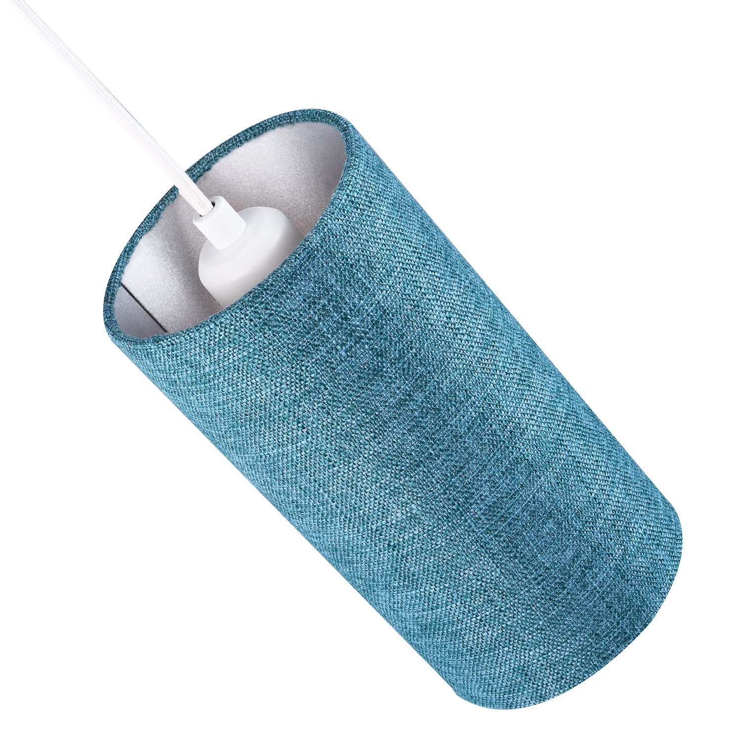 Modern and Stylish Textured Teal Linen Fabric Tall Cylindrical 25cm Lampshade Image 5