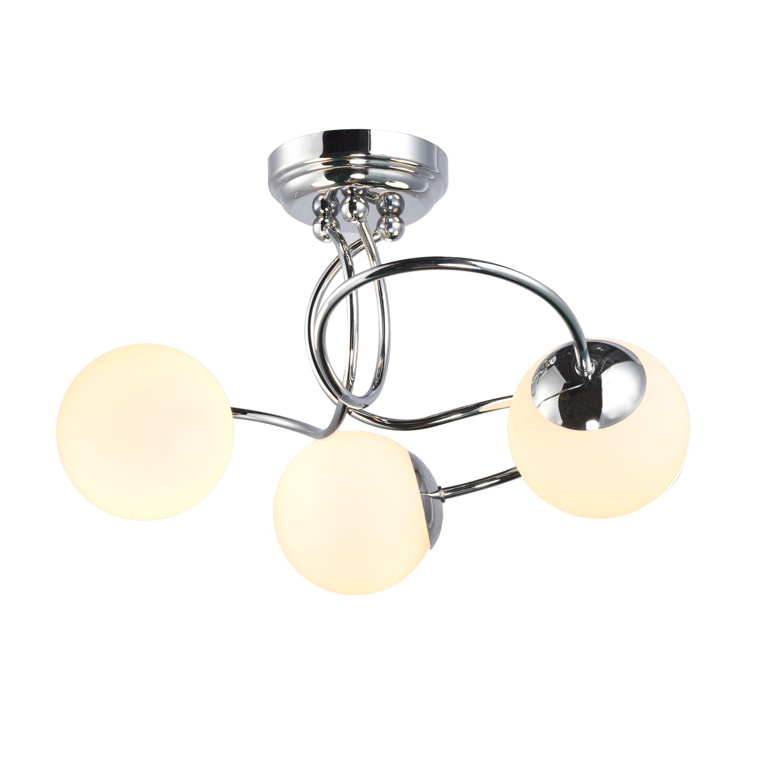 Sleek and Modern Chrome Plated IP44 Bathroom Ceiling Lamp with Opal Glass Heads Image 1