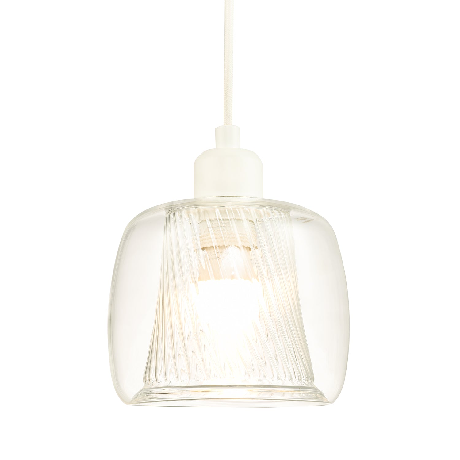 Modern Double Clear Glass Rounded Pendant Light Shade with Inner Ribbed Detail Image 1