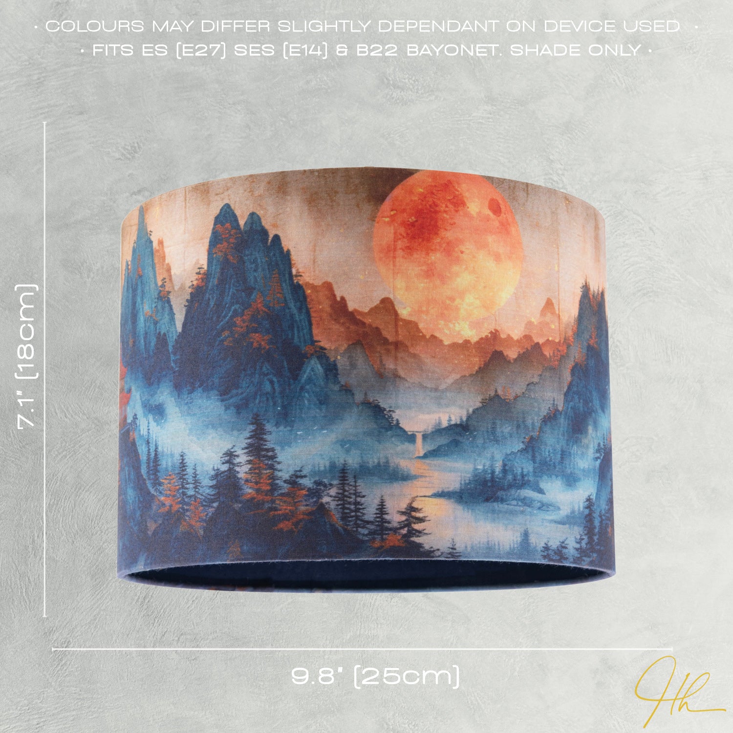 Japanese Themed Cotton Lamp Shade with Mountains Trees and Sunset Image 6
