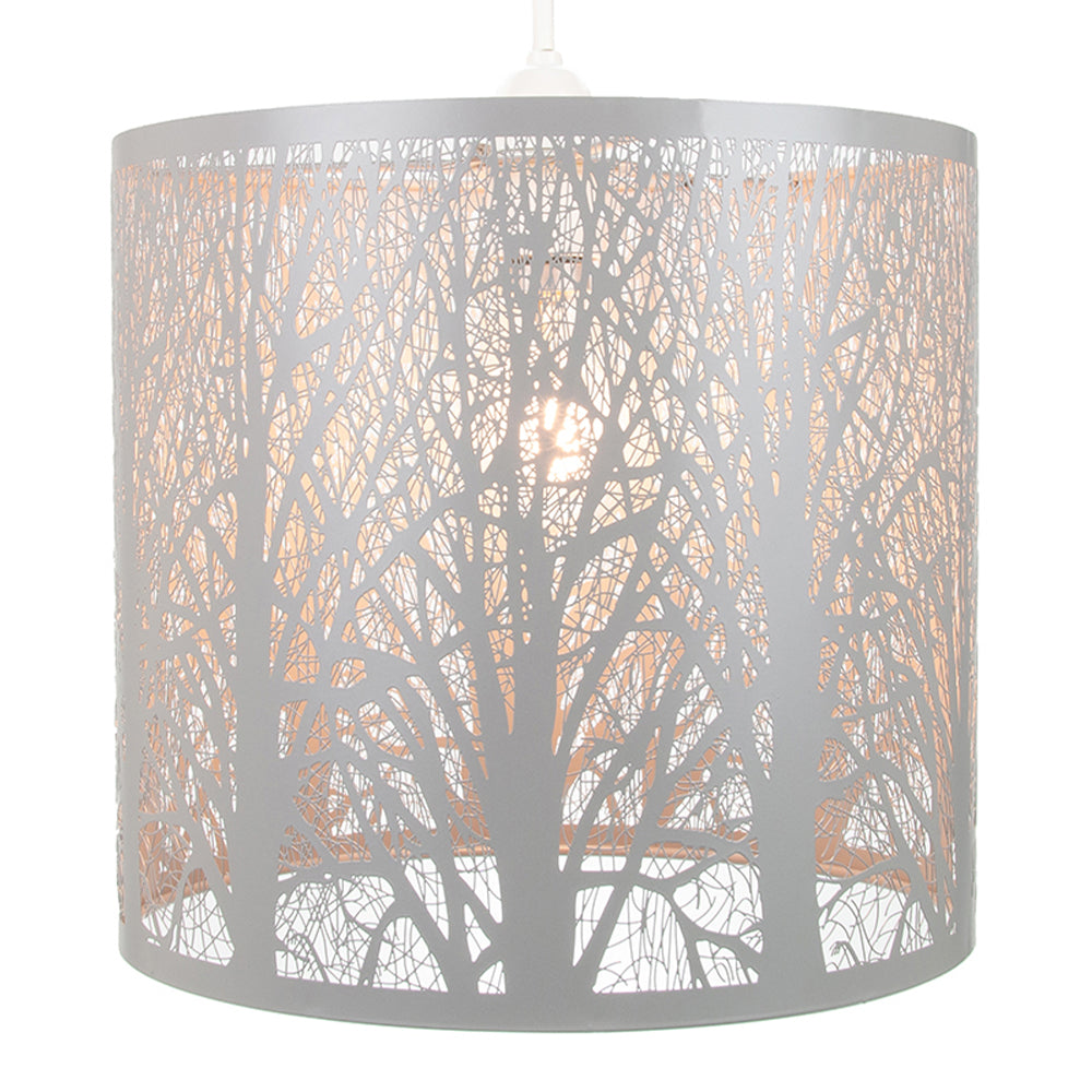 Large Unique and Beautiful Soft Grey Metal Forest Design Ceiling Pendant Shade Image 2