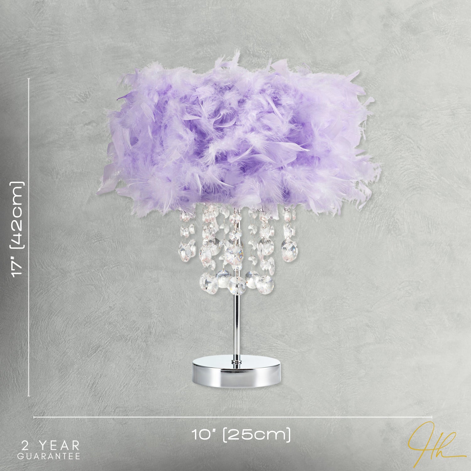 Chandelier Style Lilac Feather Table Lamp with Waterfall Acrylic Drops Image 7