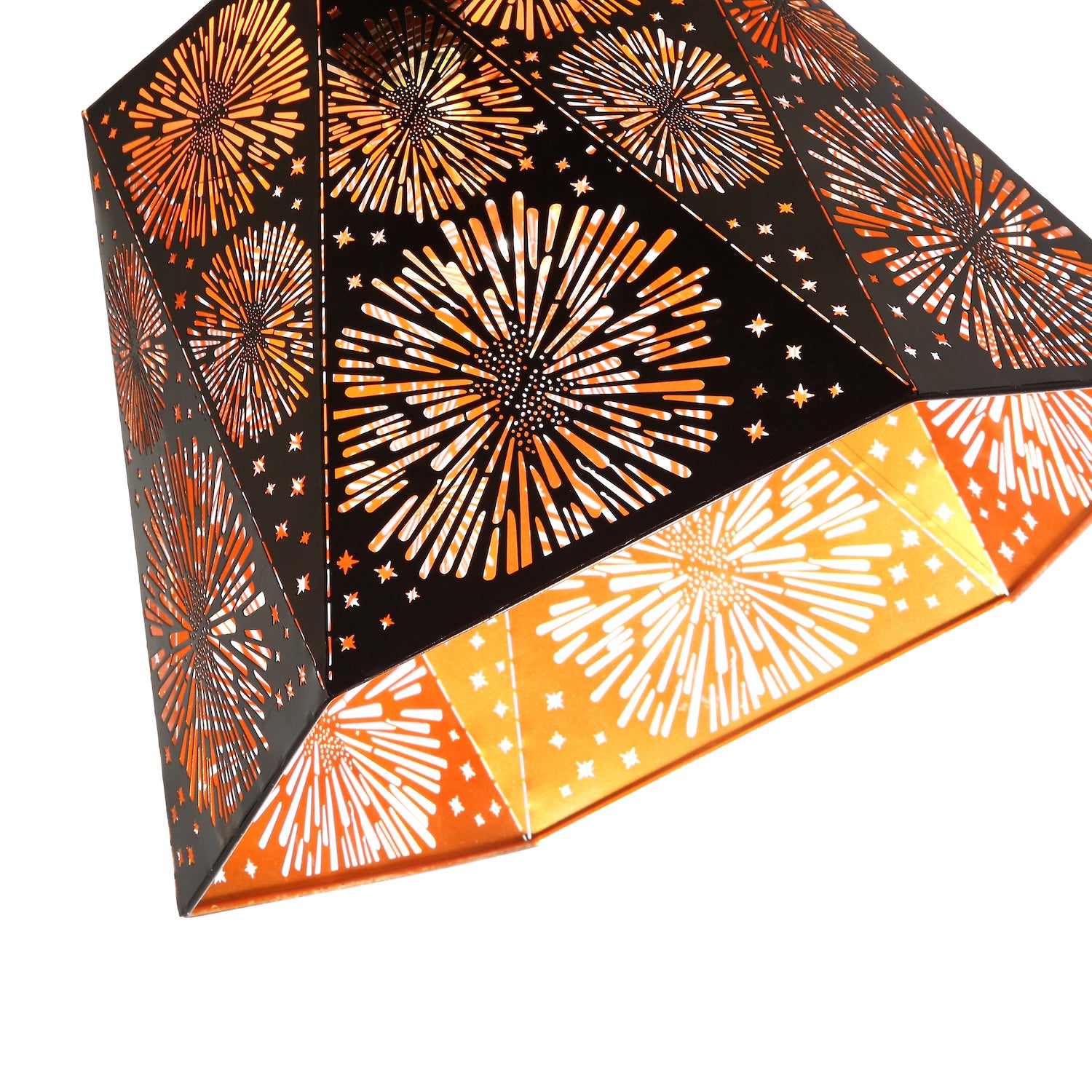 Designer Hexagonal Pendant Lamp Shade in Matte Black with Starburst Shapes Image 4