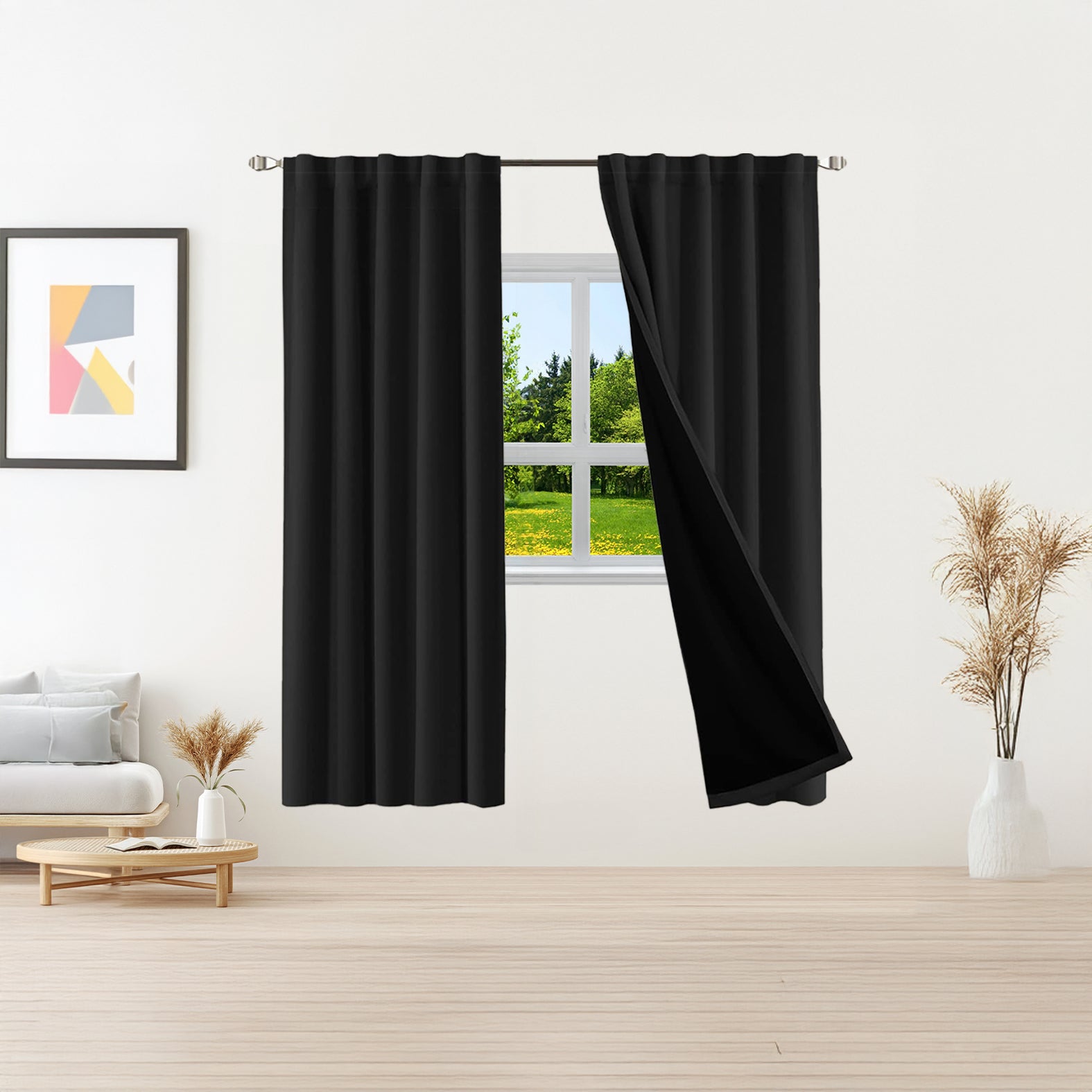 Black Eyelet Total Blackout Thermal Curtains  - 66 x 84 Inch Drop - 2 Panel Image 6