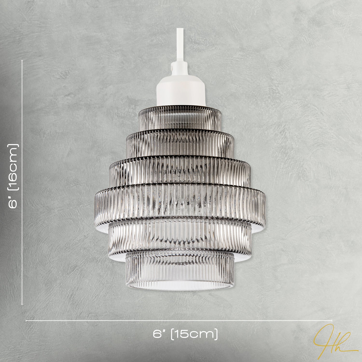 Tiered Stepped Design Smoked Ribbed Glass Pendant Ceiling Light Shade Image 7