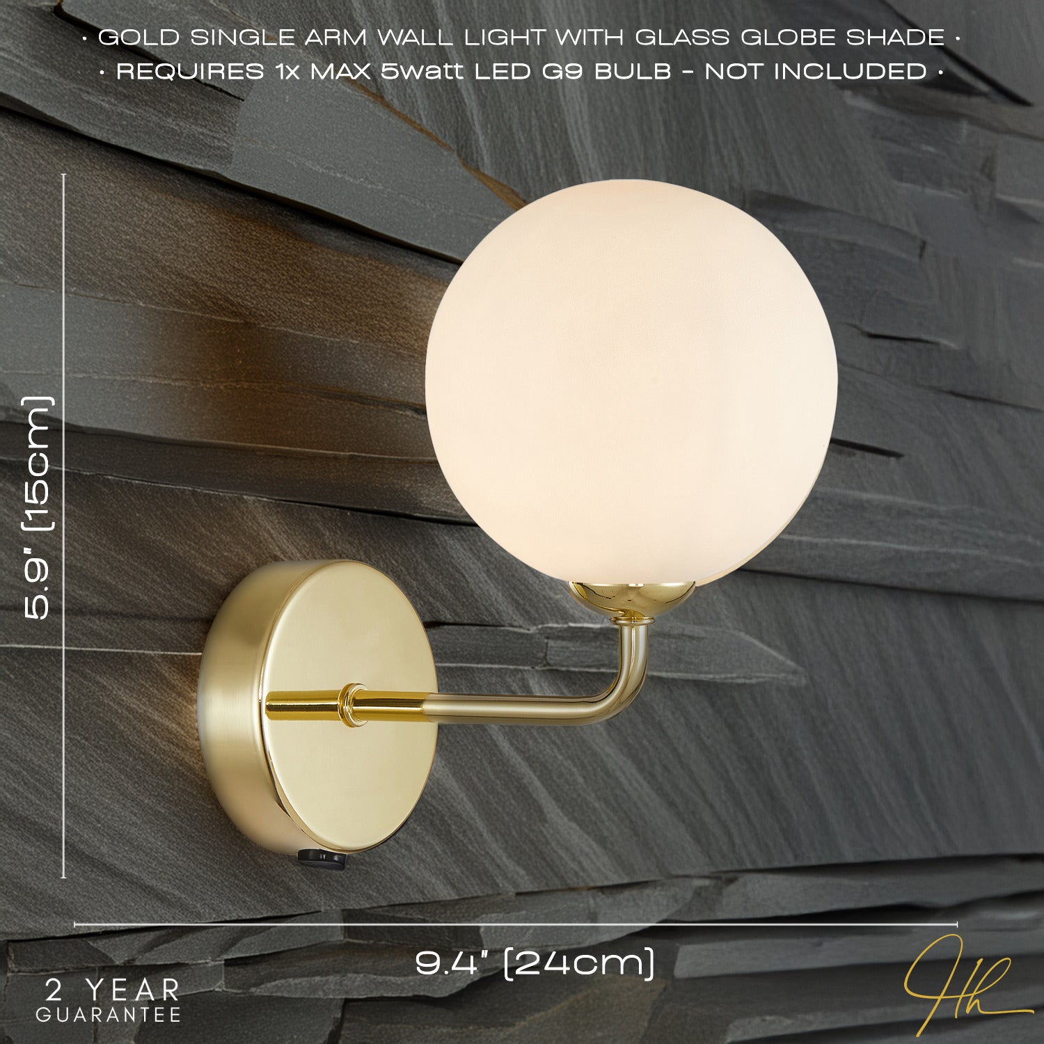 Contemporary Chic Polished Gold Wall Light with Opal White Globe Glass Shade Image 6