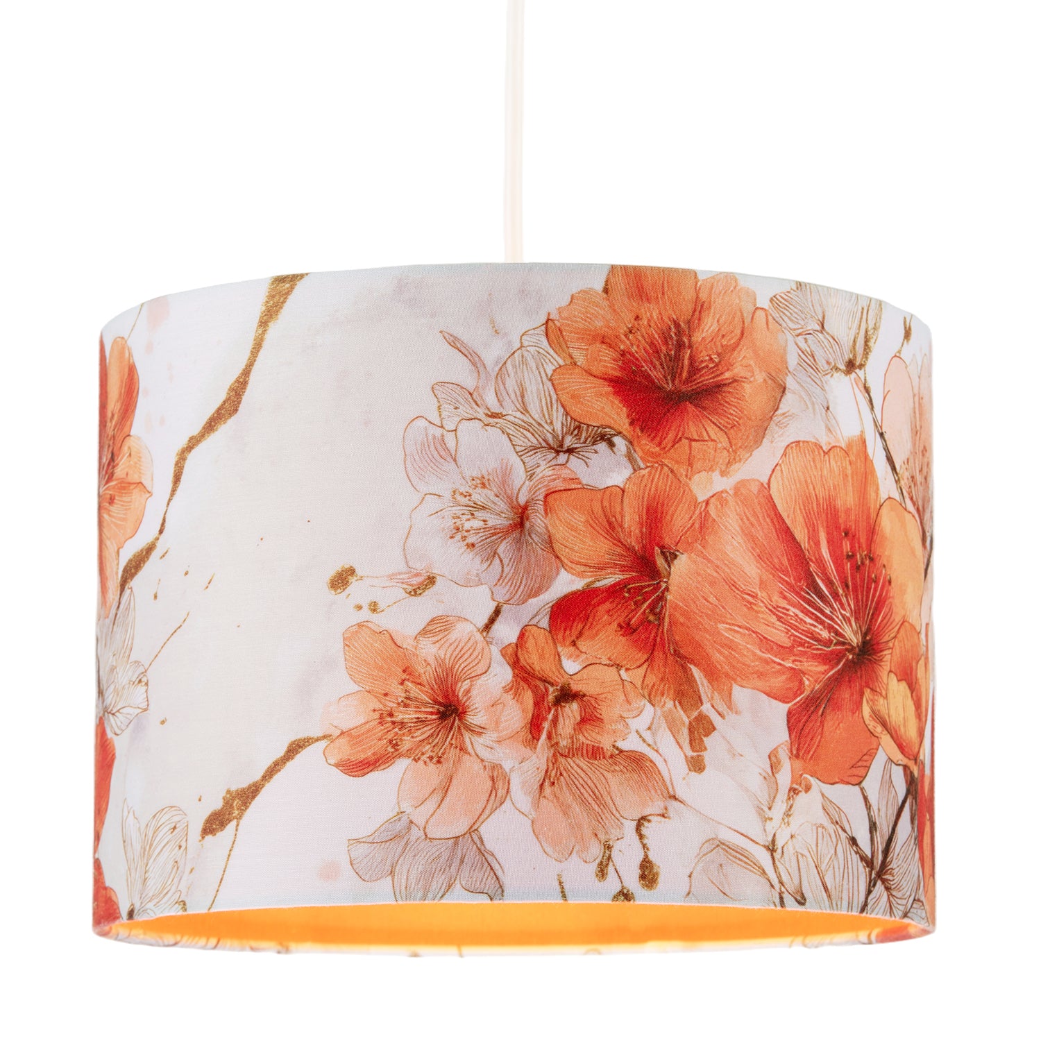 Orange and Gold Floral Watercolour Fabric Lamp Shade with Inner Lining Image 2