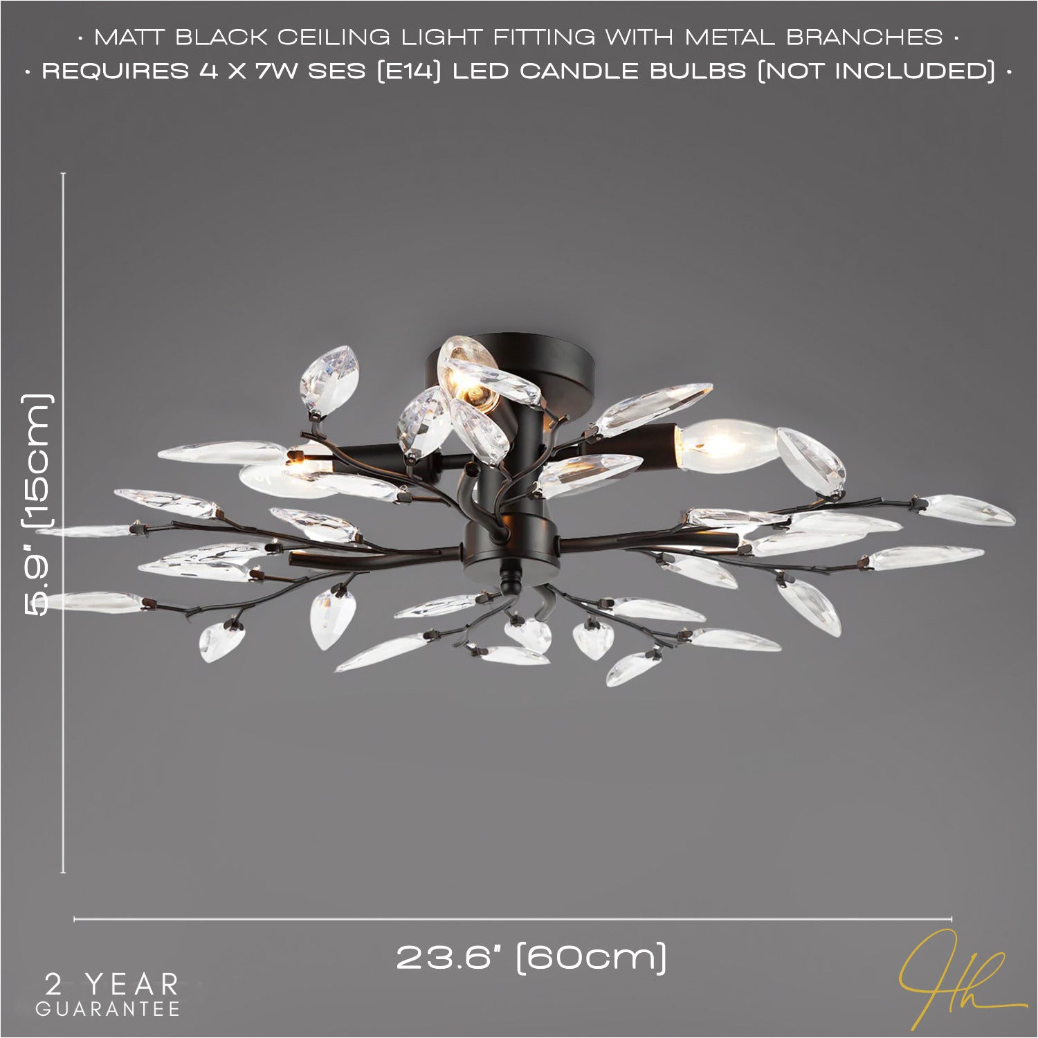 Modern Matte Black Branch Themed Ceiling Light Fitting with Clear Acrylic Leaves Image 6