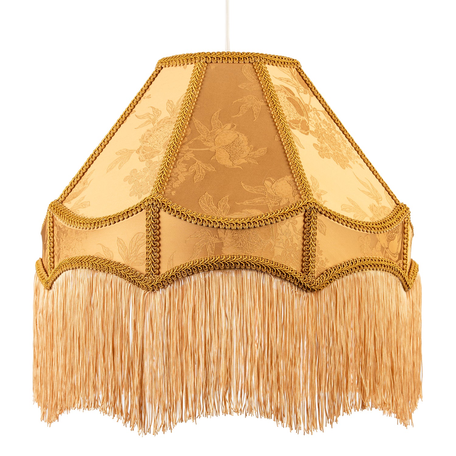 Gold Faux Silk Large Victorian Lamp Shade with Textured Floral Decor Image 2