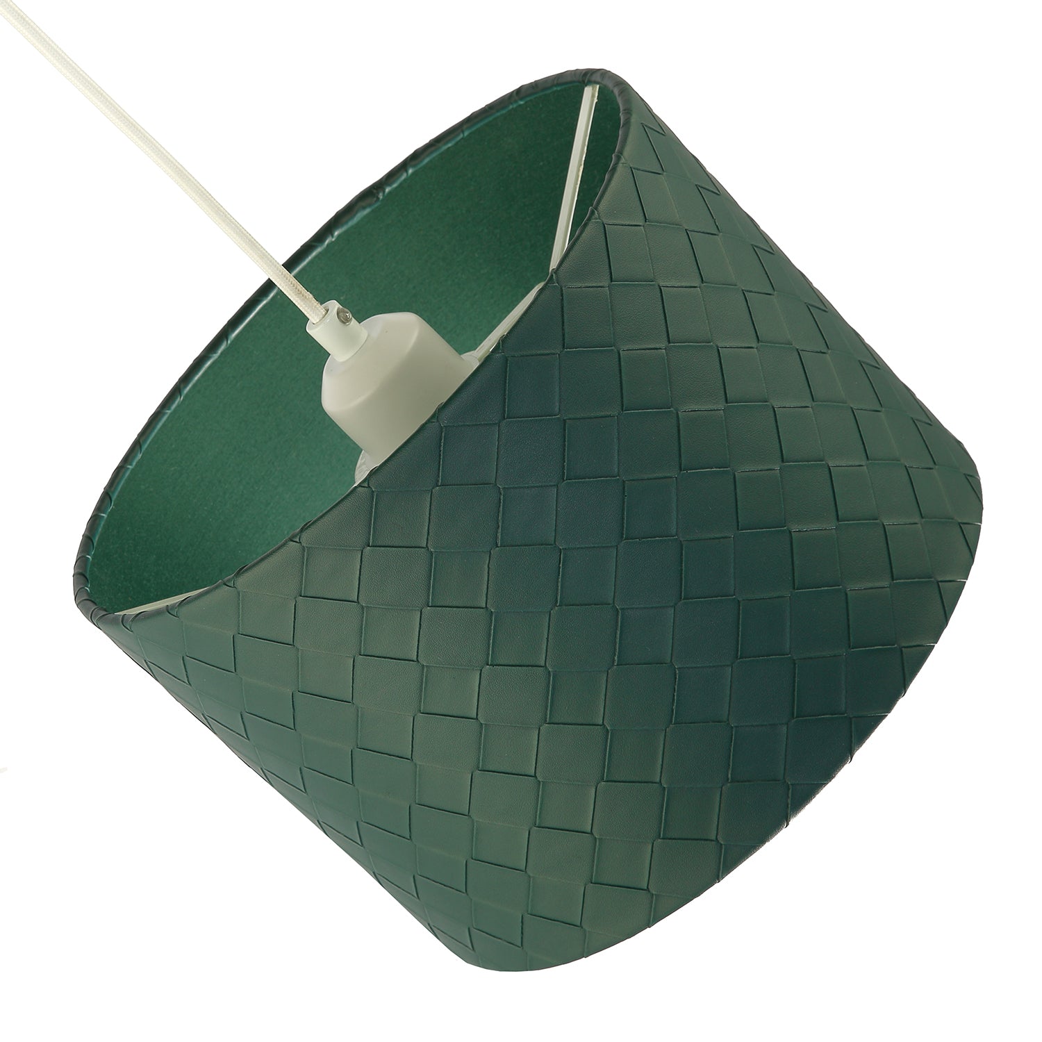 Forest Green Faux Leather Laced Drum Lamp Shade with Cotton Lining Image 4