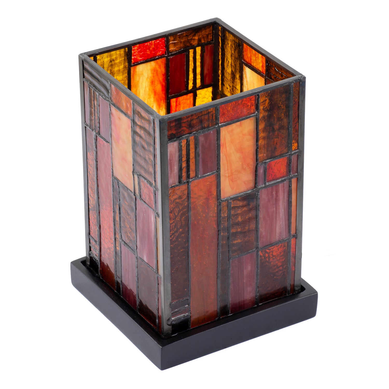 Designer Art Deco Tiffany Glass Table Lamp in Orange and Dusty Red Image 3