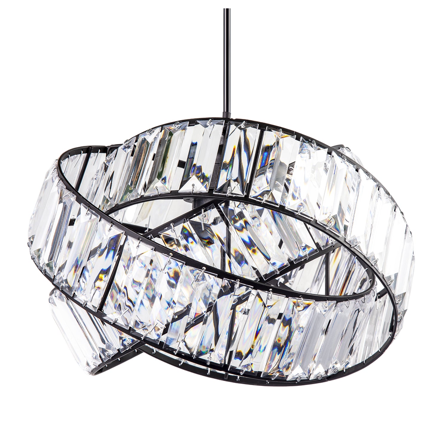 Modern Three Ring Black Pendant Shade with Transparent Acrylic Prisms Image 5