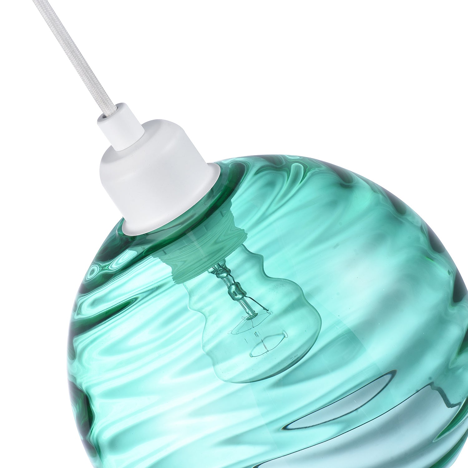 Modern Designer Emerald Green Circular Ribbed Glass Non Electric Pendant Shade Image 5