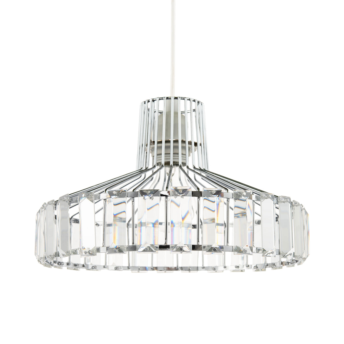 Modern Chrome Plated Easy Fit Pendant Shade Clear Acrylic Prisms
