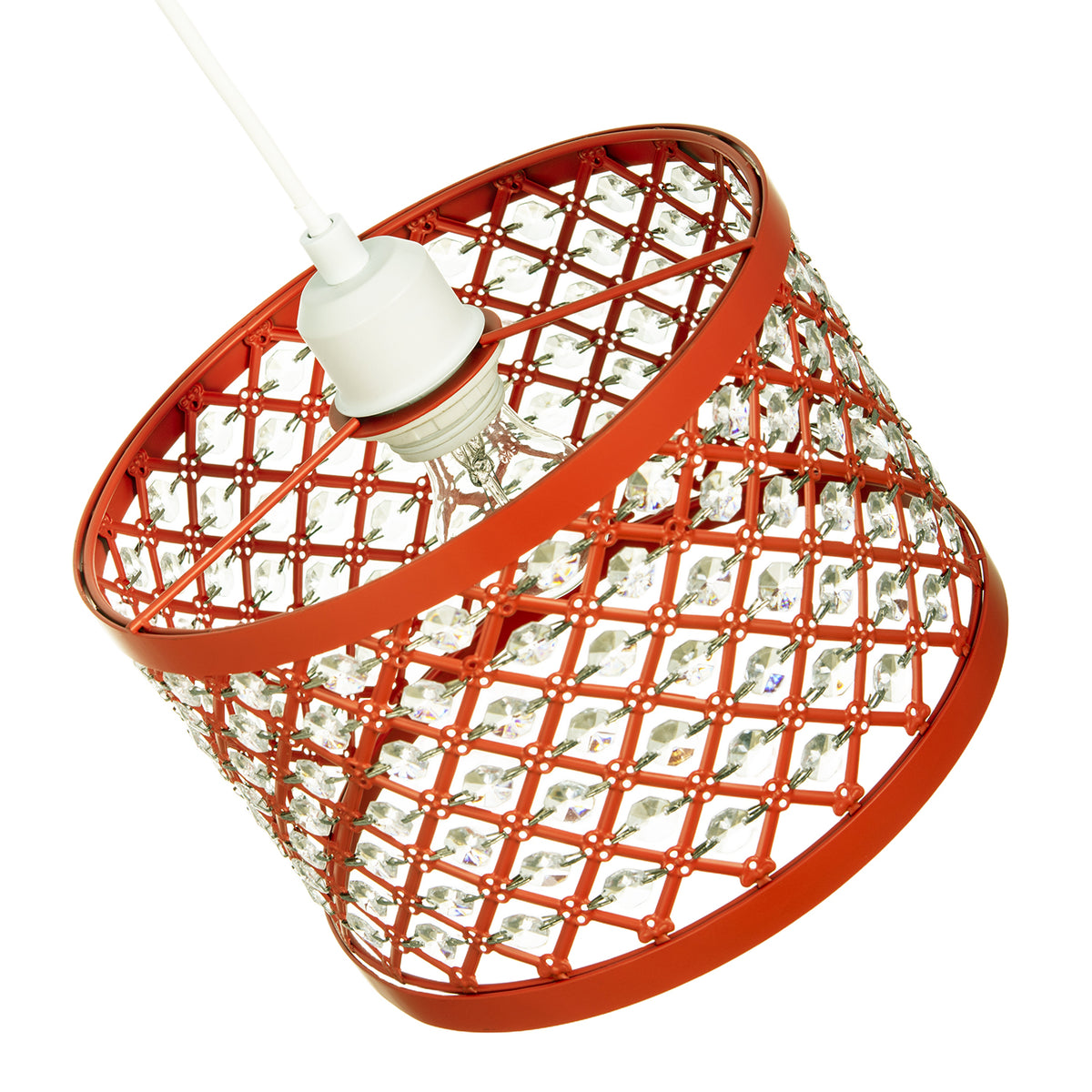 Modern Ornate Orange Metal Pendant Shade with Clear Acrylic Beads Image 3