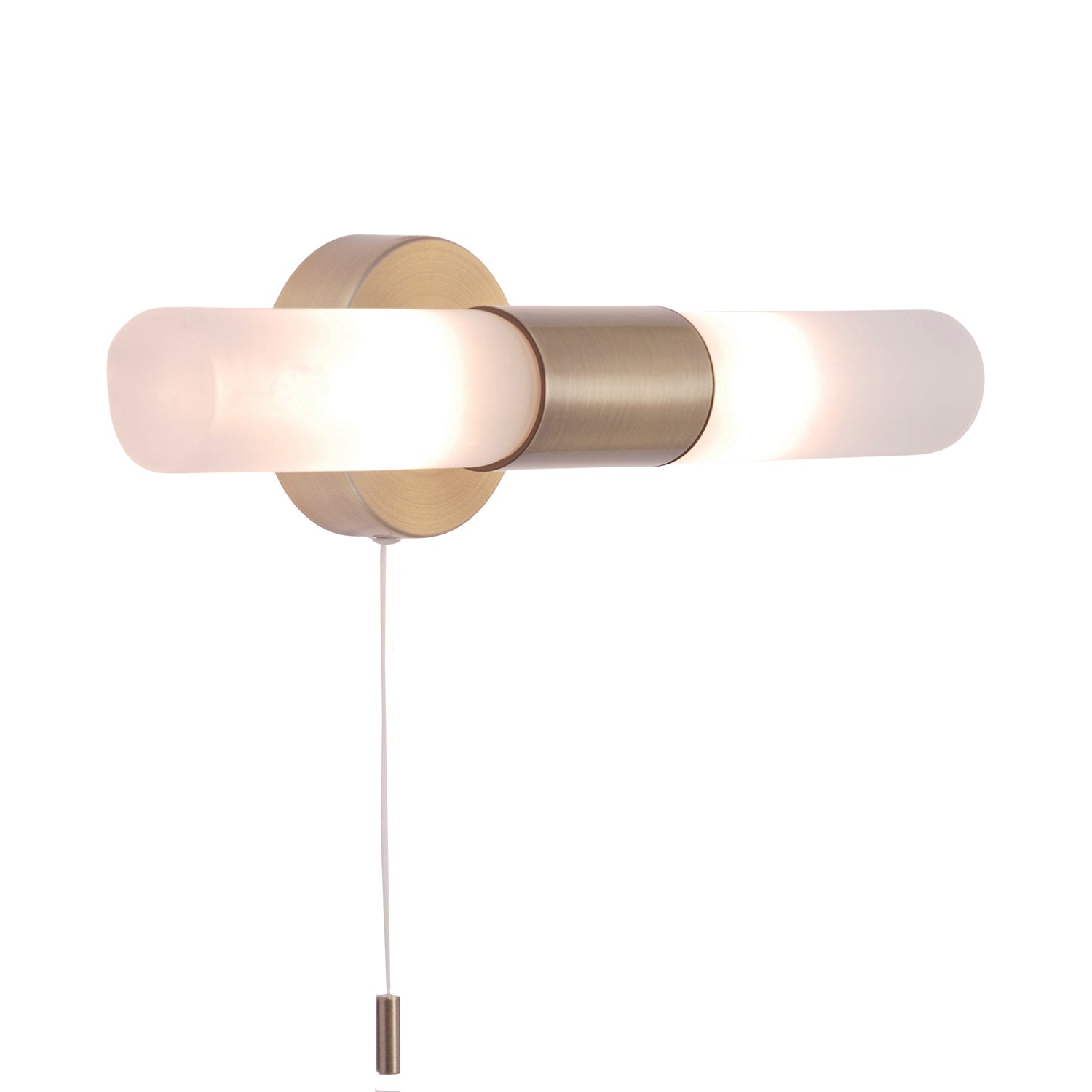 Modern Brass IP44 Rated Bathroom Wall Light Fitting with Tubular Glass Shades Image 1