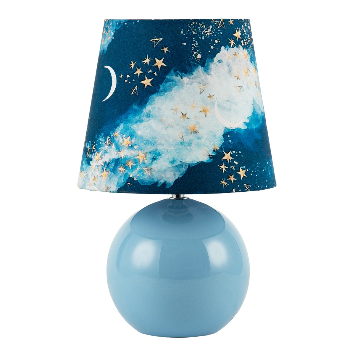 Cute Celestial Lamp with Sky Blue Base and Shade with Moons and Stars Image 1