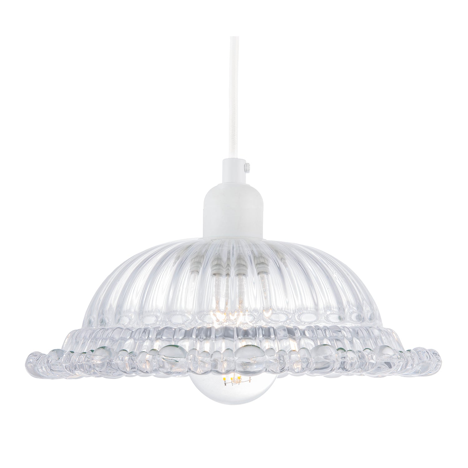 Designer Clear Line Ribbed Glass Pendant Lamp Shade with Moulded Edge Image 5