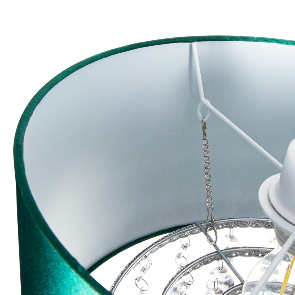 Modern Green Satin Fabric Pendant Light Shade with Transparent Acrylic Droplets Image 4