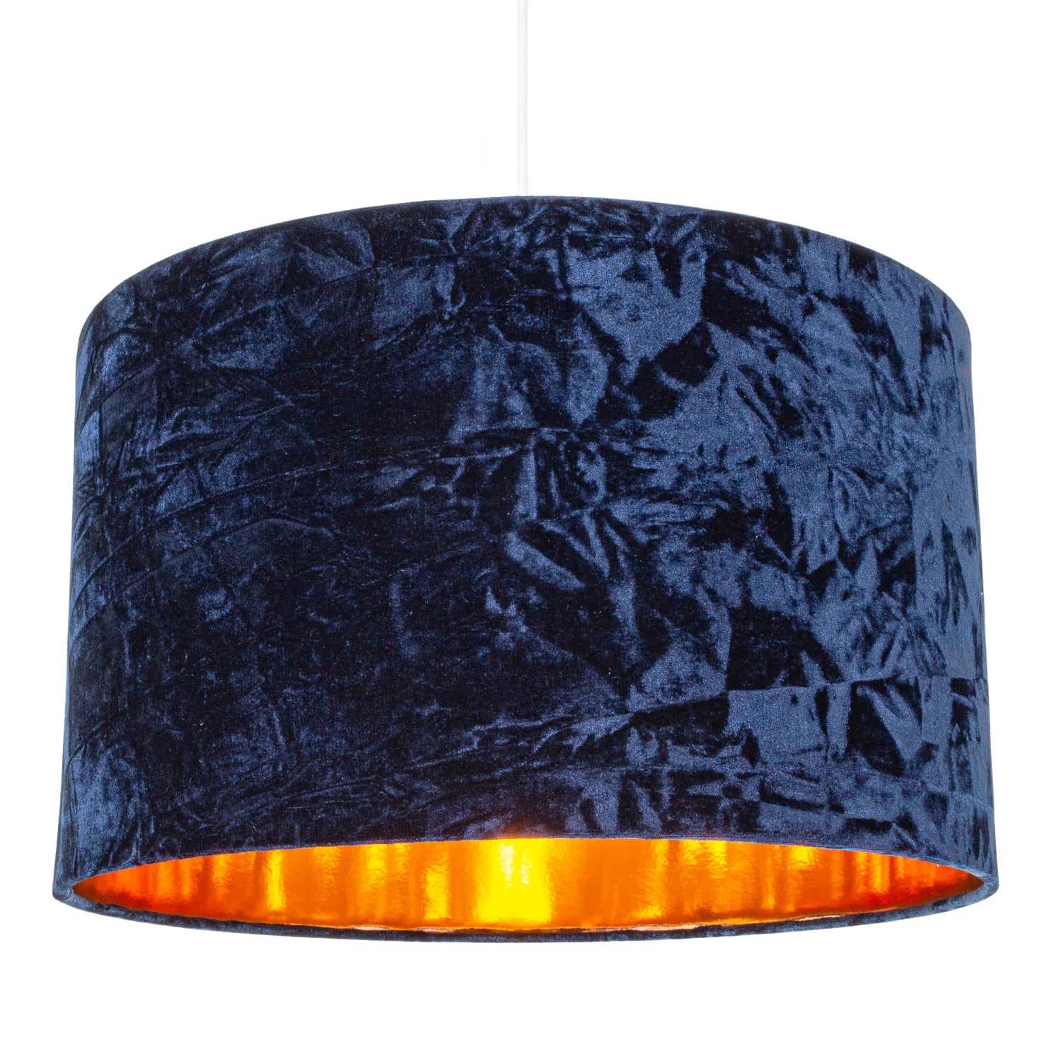 Modern Navy Blue Crushed Velvet 20" Floor/Pendant Lampshade with Copper Inner Image 2