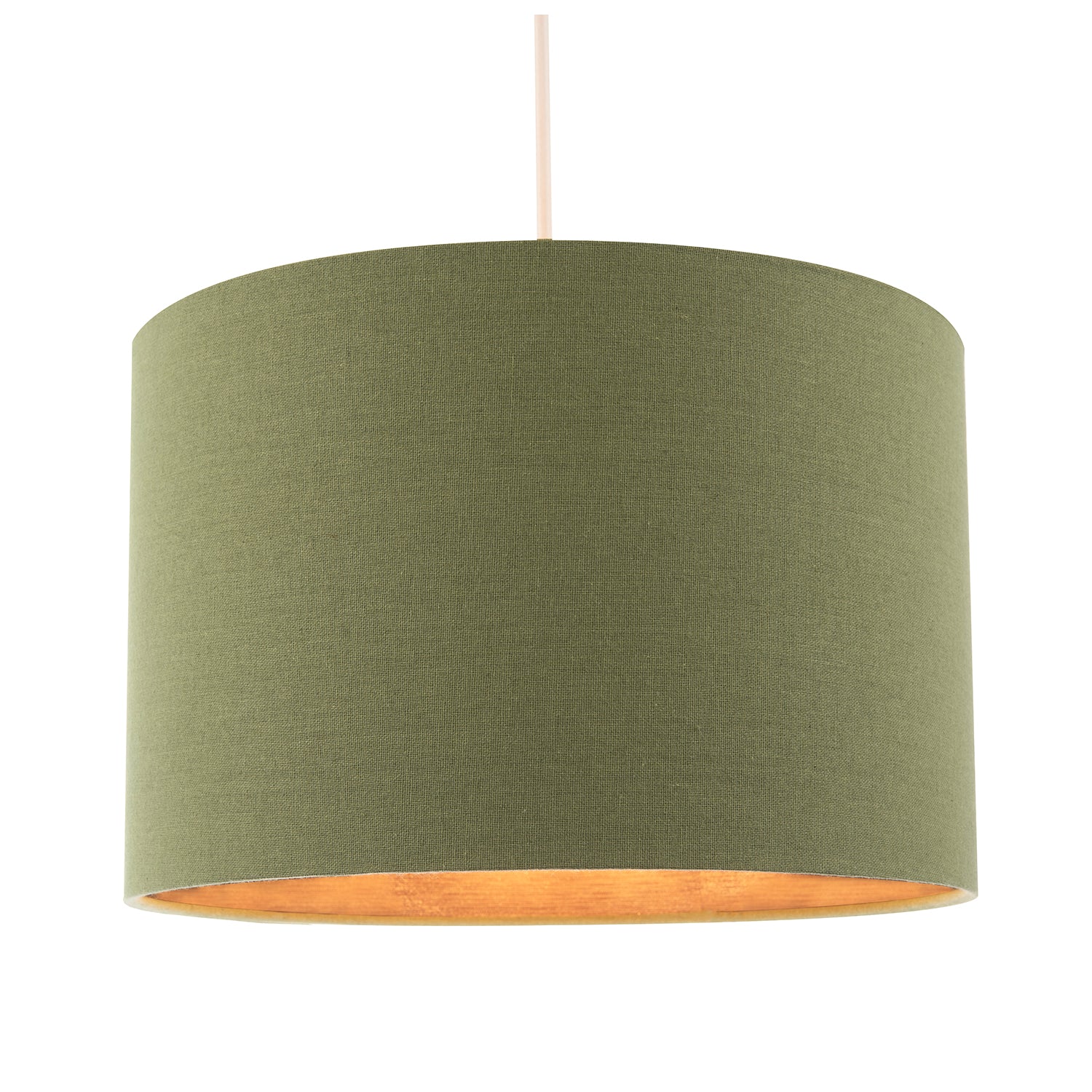 Sleek Olive Green Lamp Shade in Linen Fabric with Bronze Resin Inner