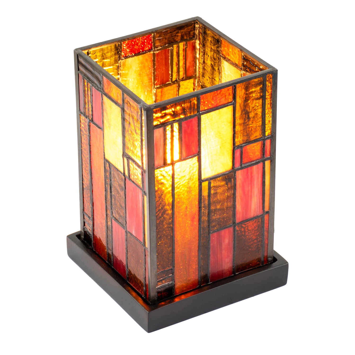 Designer Art Deco Tiffany Glass Table Lamp in Orange and Dusty Red Image 8