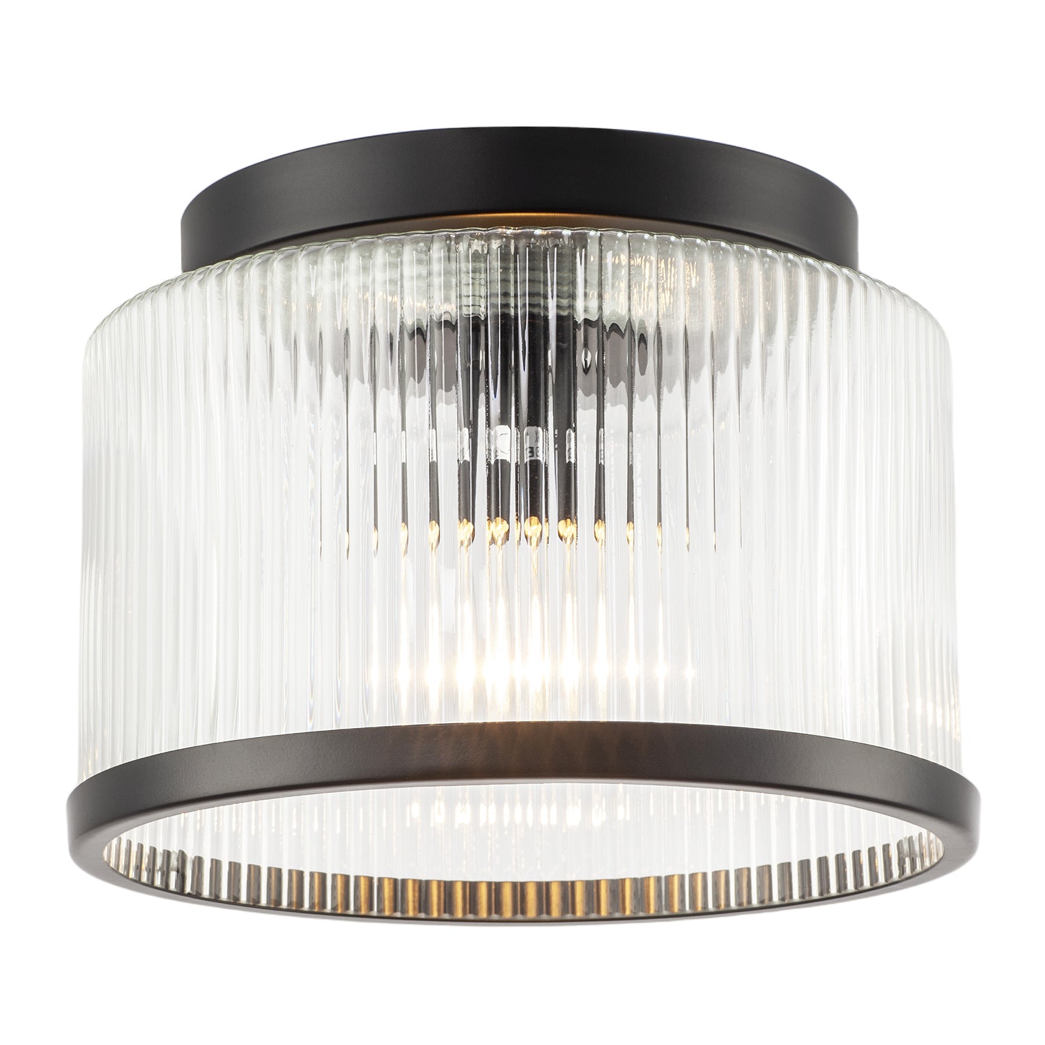 Matte Black Bathroom Ceiling Light with Clear Ribbed Glass Shade Image 4