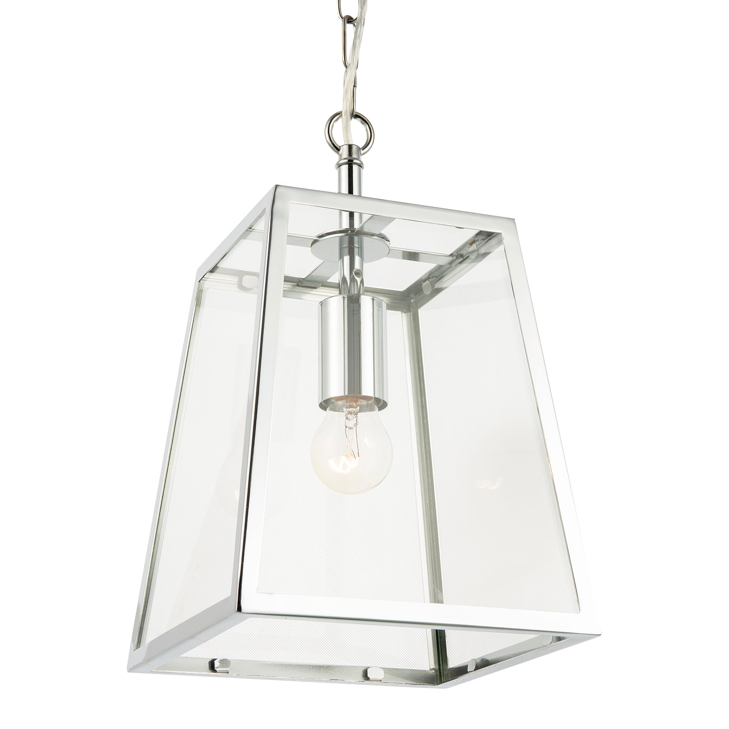 Classic Lantern Pendant Lamp in Polished Chrome with Clear Glass Sides Image 4