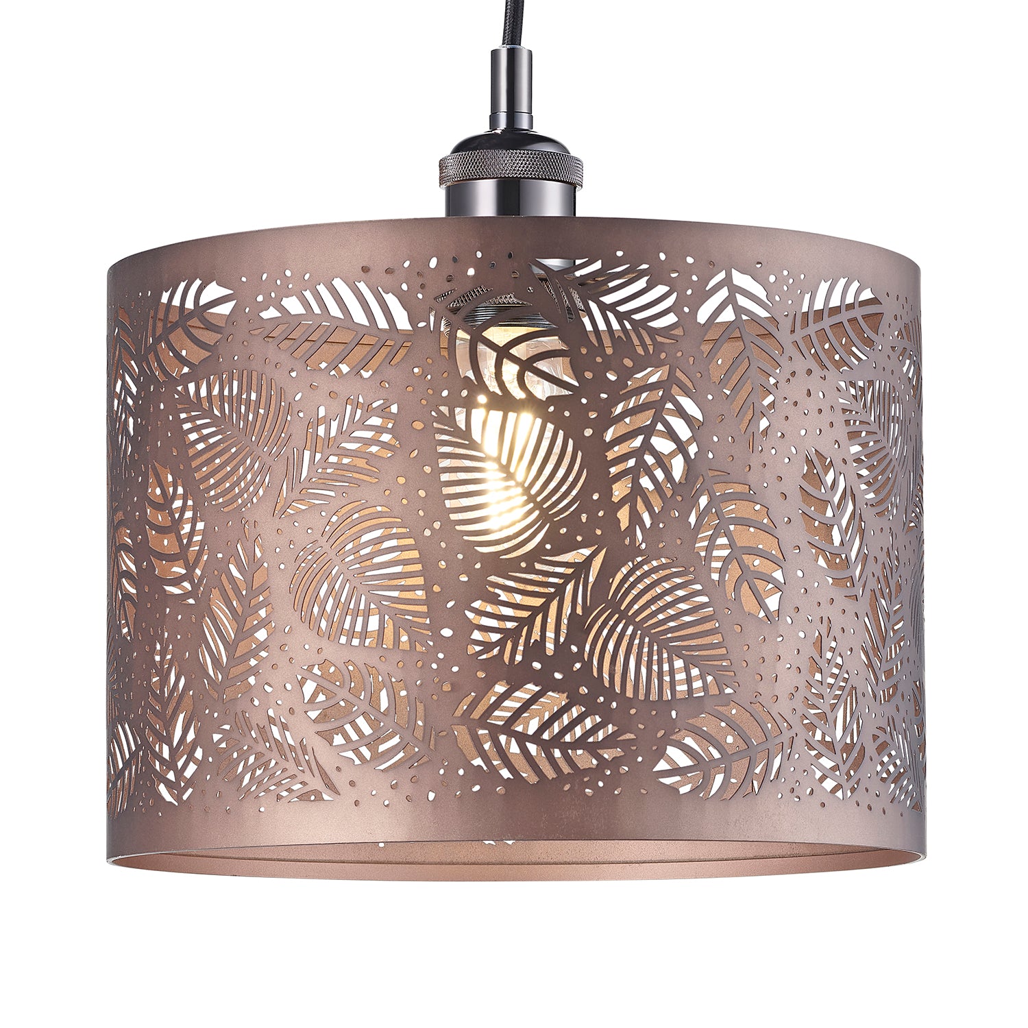 Contemporary Matt Bronze Metal Pendant Light Shade with Fern Leaf Decoration Image 8