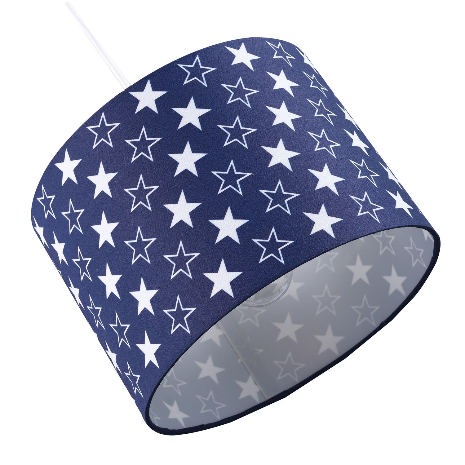 White Stars Children's/Kids Blue Cotton Fabric Bedroom Lamp or Pendant Shade Image 4