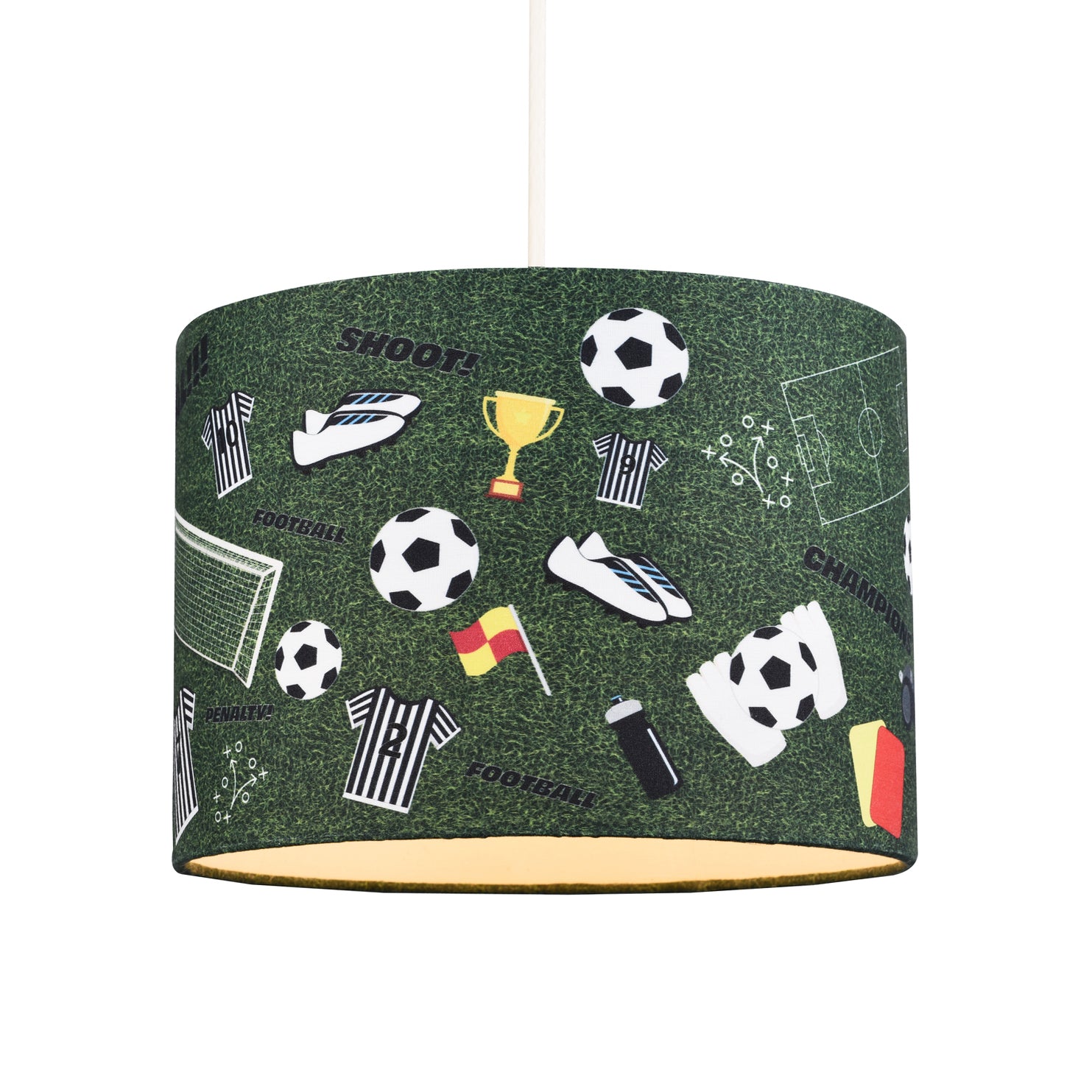 Black and White Themed Football Cotton Fabric Lamp Shade with Grass Background Image 4