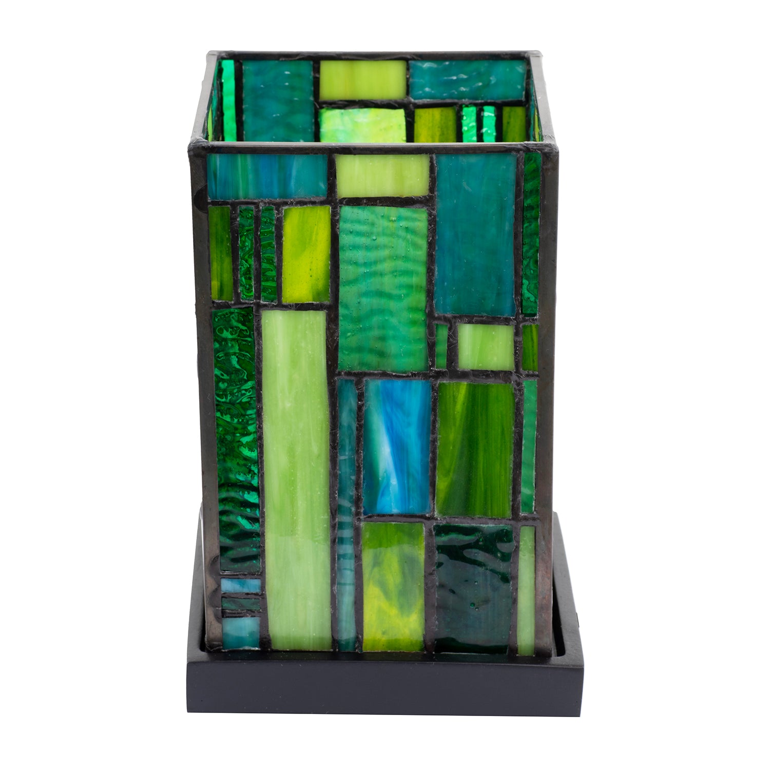 Designer Art Deco Tiffany Glass Table Lamp in Light and Dark Green Image 3