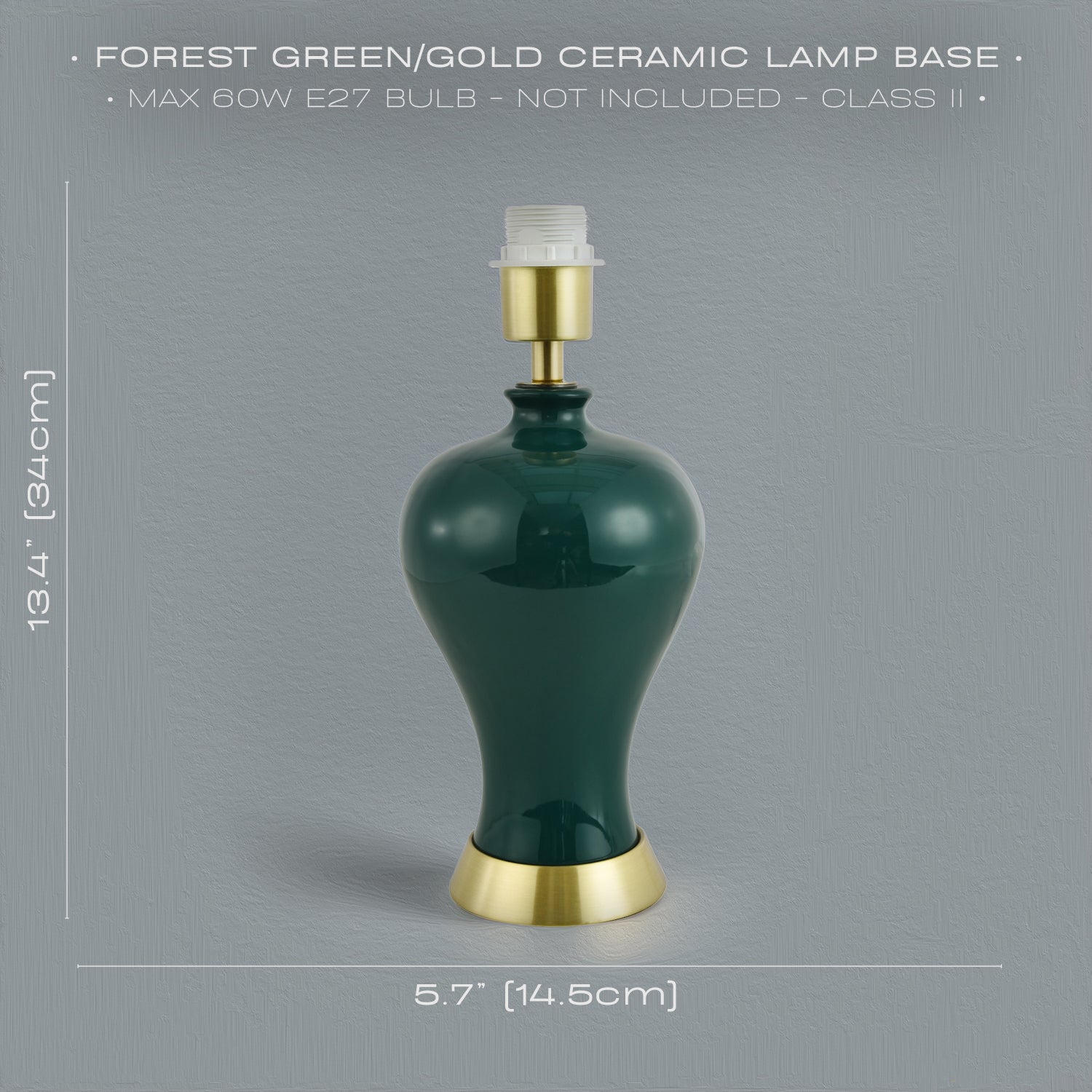 Traditional Ceramic Table Lamp Base in Glossy Forest Green with Satin Brass Trim Image 7