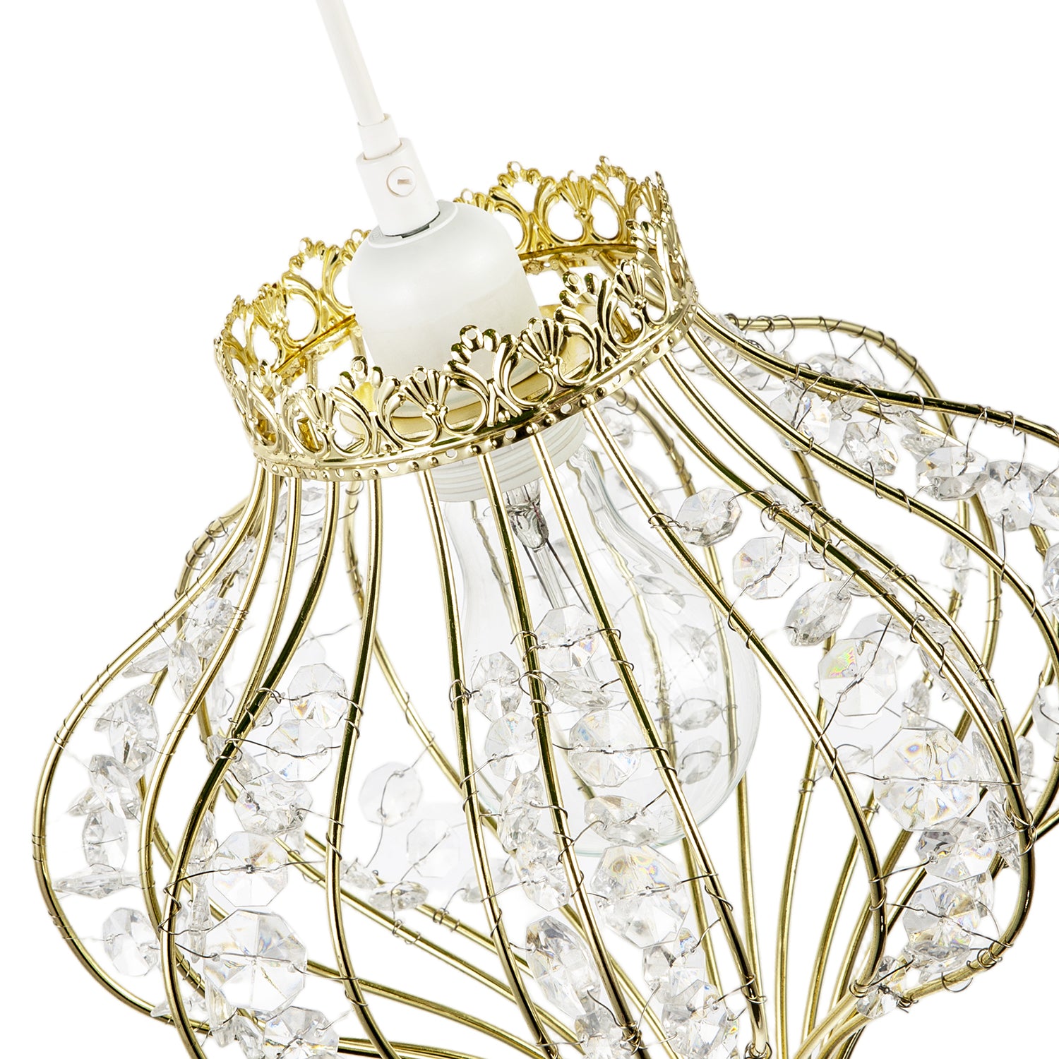 Unique Teardrop Shiny Gold Pendant Lamp Shade with Clear Acrylic Beads Image 5