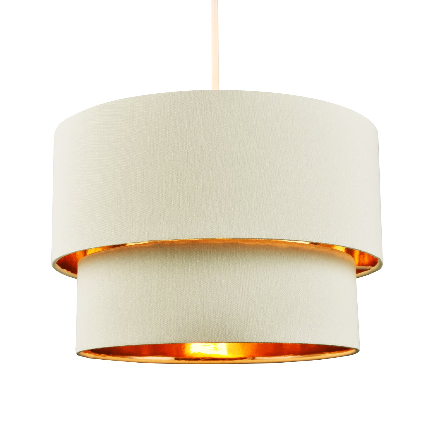 Modern Soft Cream Cotton Double Tier Ceiling Shade with Shiny Copper Inner Image 2