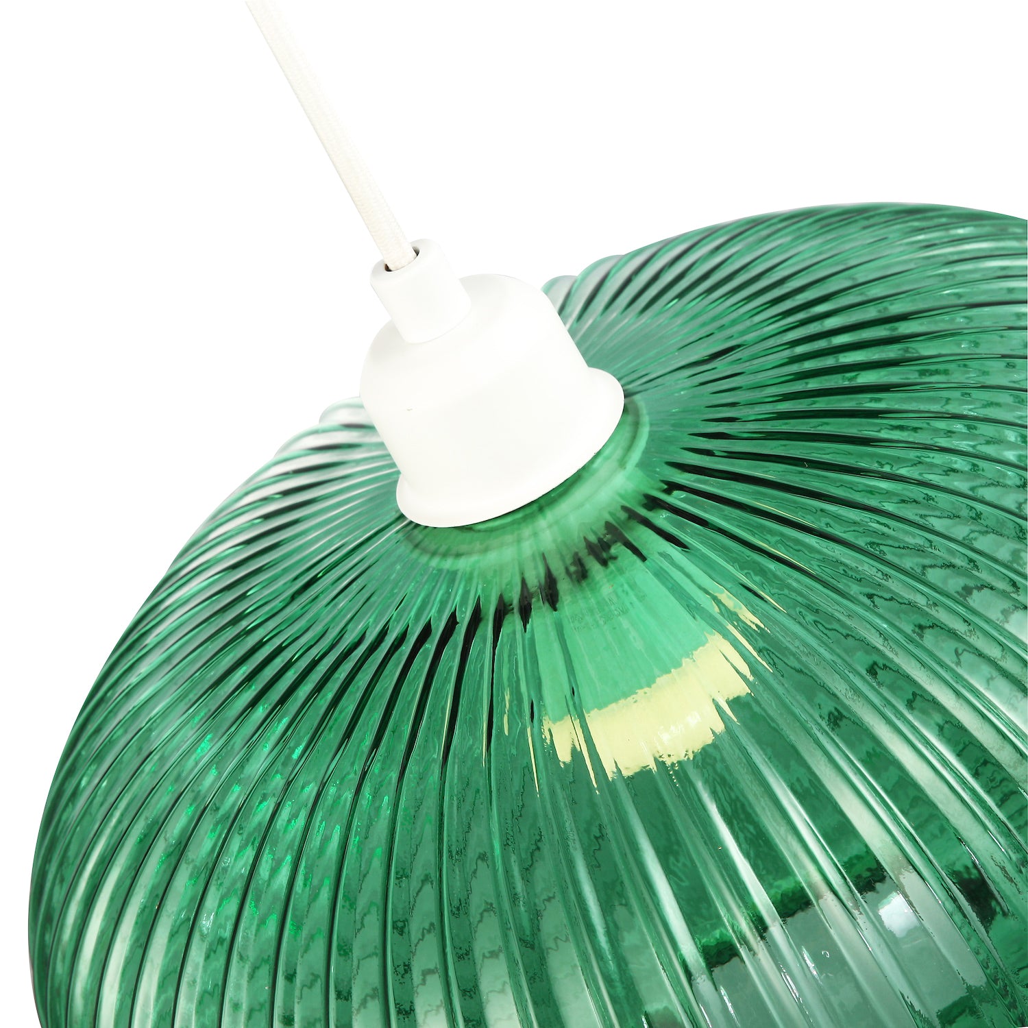 Modern Designer Emerald Forest Green Line Ribbed Glass Oval Pendant Lamp Shade Image 5