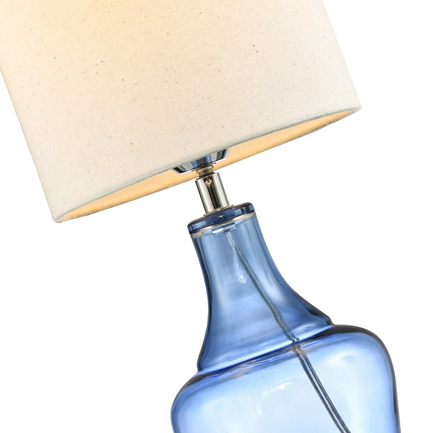 Modern Midnight Blue Glass Lamp with Natural Linen Fabric Shade and Clear Cable Image 3