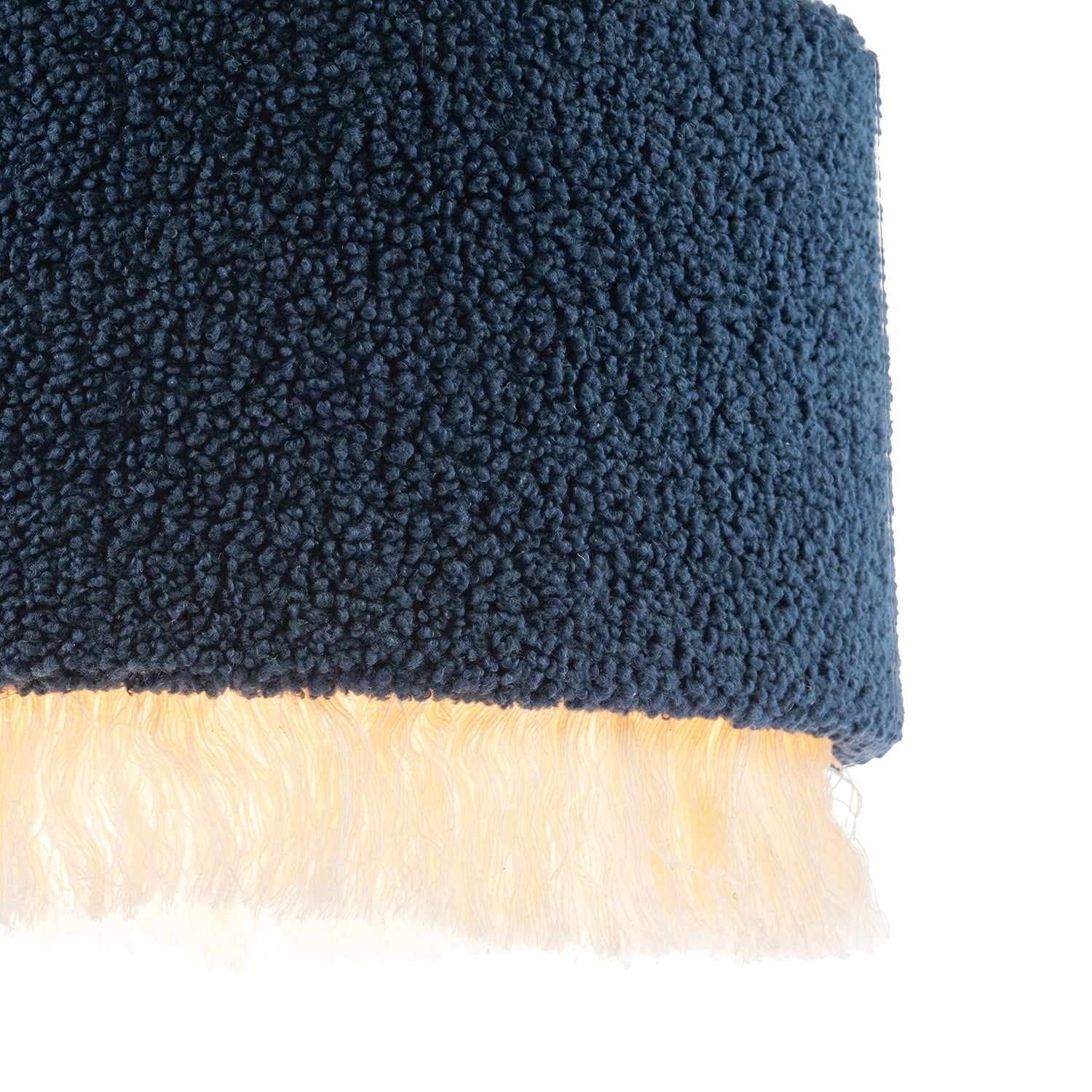 Midnight Blue Wool Lamp Shade with Ivory White Hanging Fabric Tassels Image 4