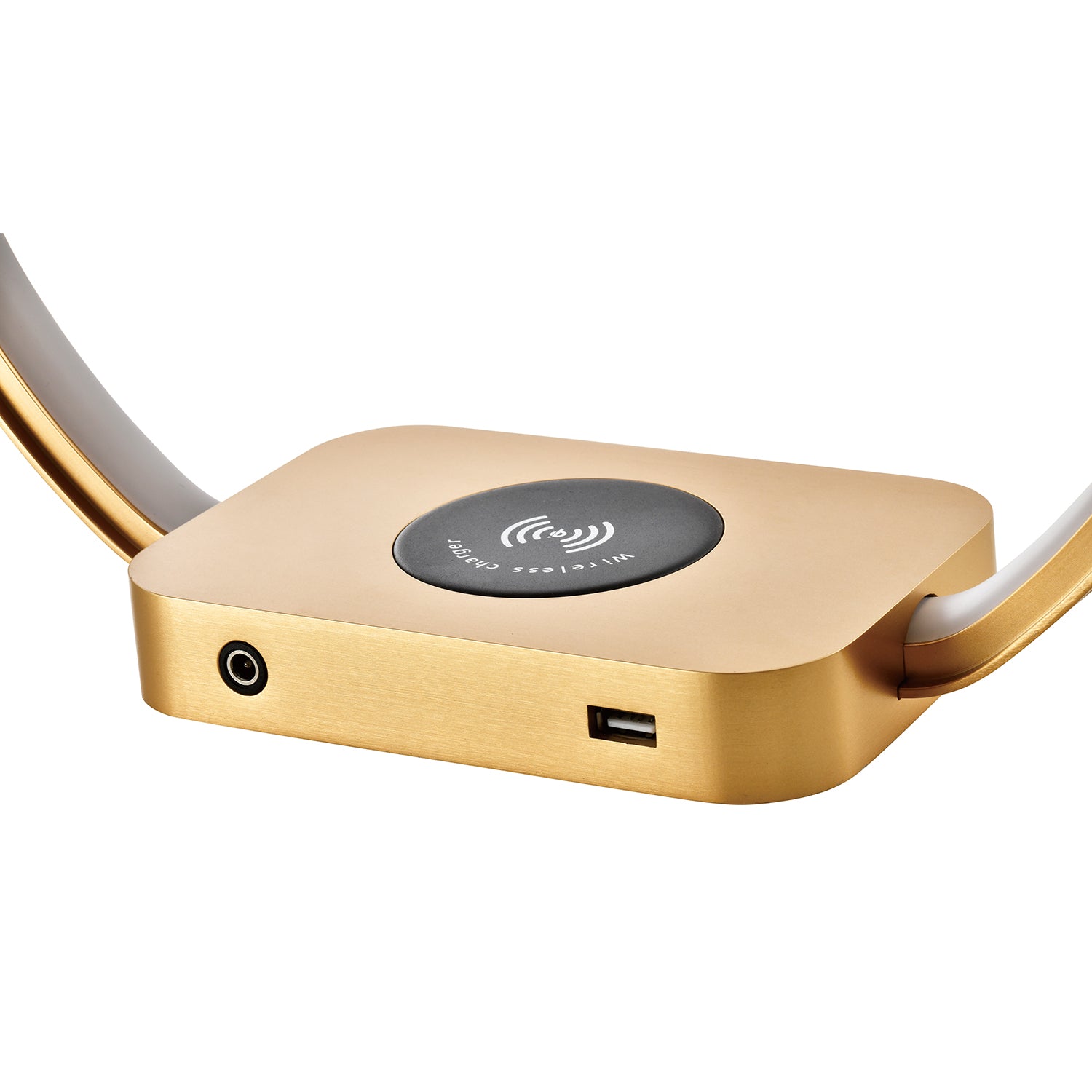 Brushed Gold Touch Dimmer LED Table Lamp with Qi Wireless Charger and USB-C Port Image 4