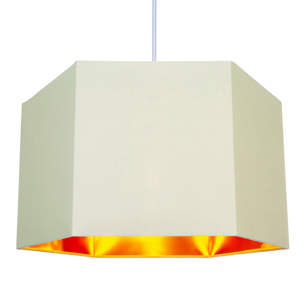 Modern Cream Cotton 14" Table/Pendant Hexagonal Lampshade with Matt Copper Inner Image 2