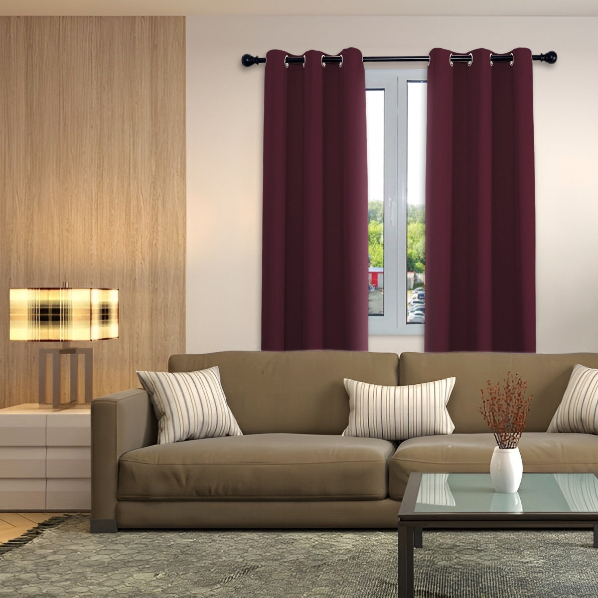 Burgundy Blackout Curtains - Dark Thermal Eyelet - 46 x 54 Inch Drop - 2 Panel Image 6